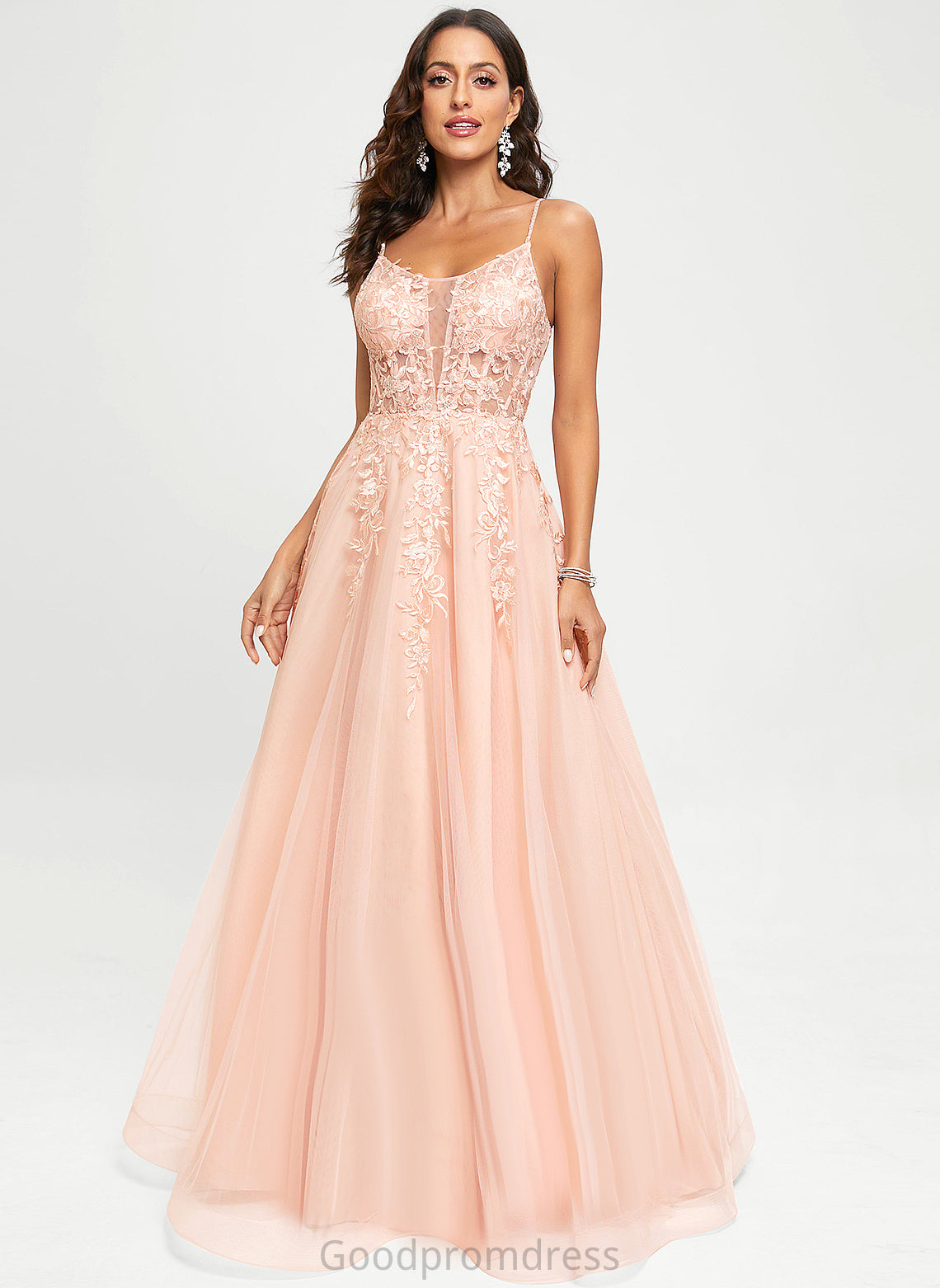 Lace Tulle Prom Dresses Sequins With Floor-Length A-Line Scoop Cameron