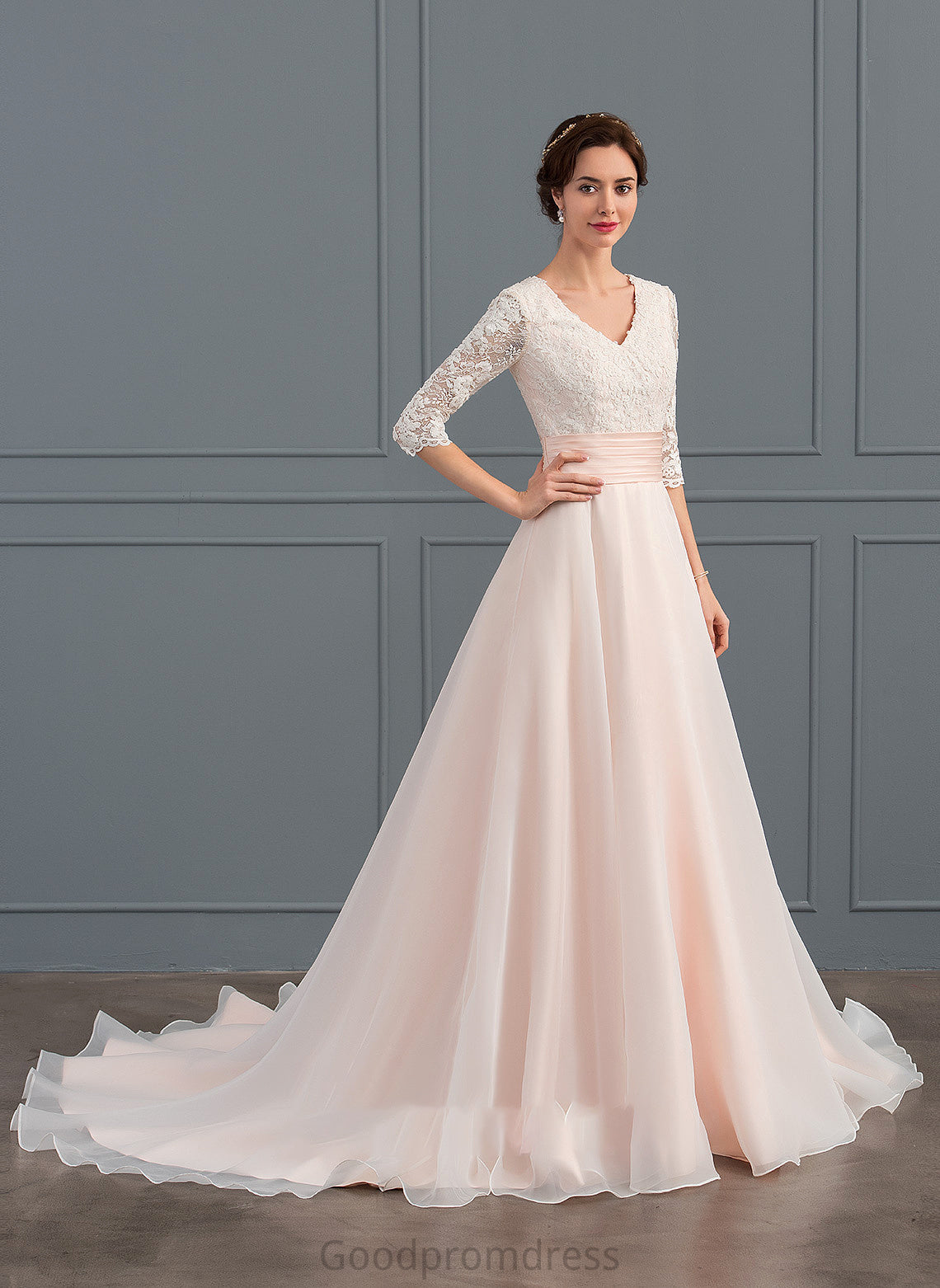 Wedding Dresses Train With Ruffle Wedding Ball-Gown/Princess Organza Court V-neck Dress Jaylyn