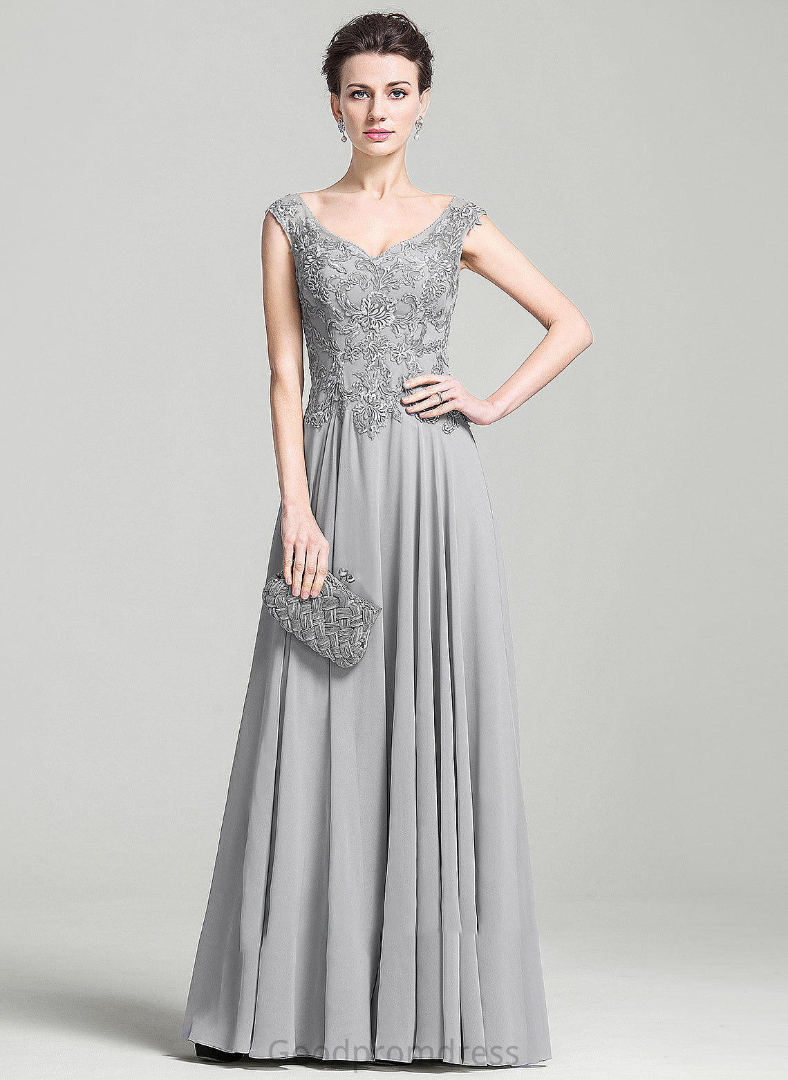 Lace Appliques of Mother of the Bride Dresses Bride Janiyah Chiffon V-neck Floor-Length Dress A-Line Mother the With