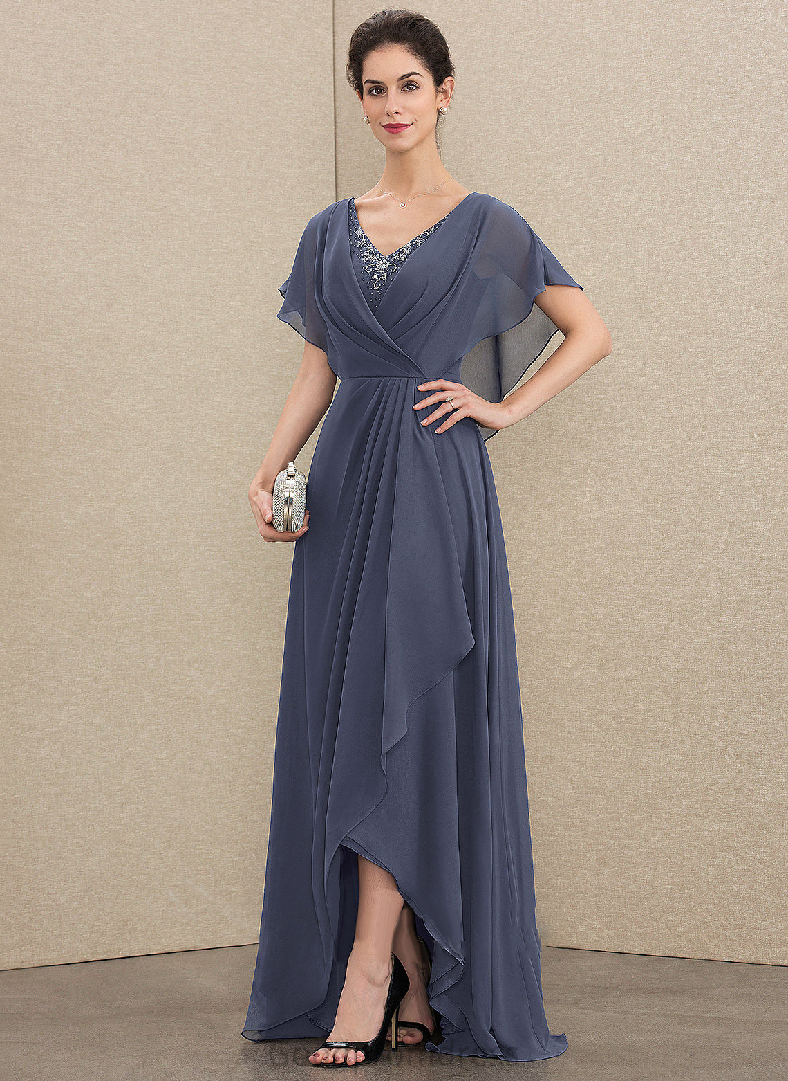 Chiffon With Mother Bride Dress Asymmetrical V-neck Mother of the Bride Dresses the Hilary of A-Line Beading Sequins