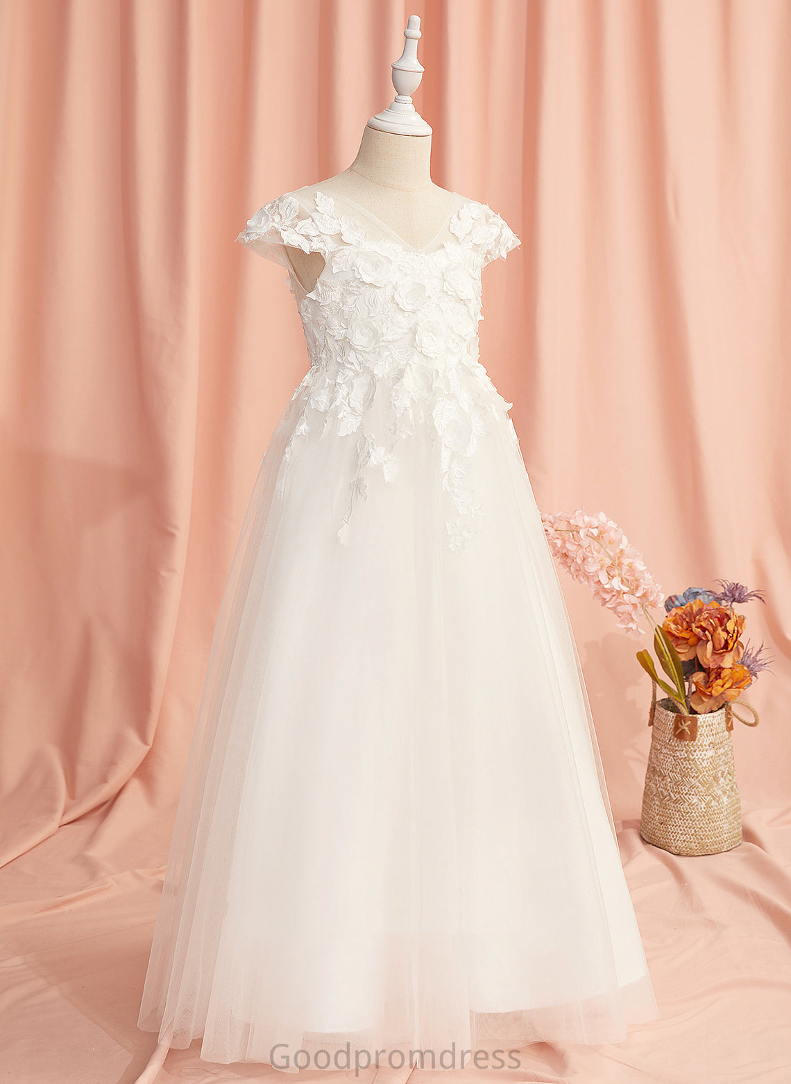 Dress Flower Girl Dresses Girl Sleeves - With Floor-length Flower V-neck Tulle Lace/Flower(s) Juliette A-Line Short