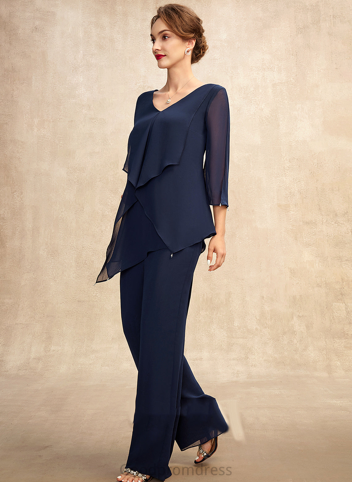 Jumpsuit/Pantsuit the Hana Dress With V-neck Ruffles of Mother Mother of the Bride Dresses Chiffon Bride Floor-Length Cascading