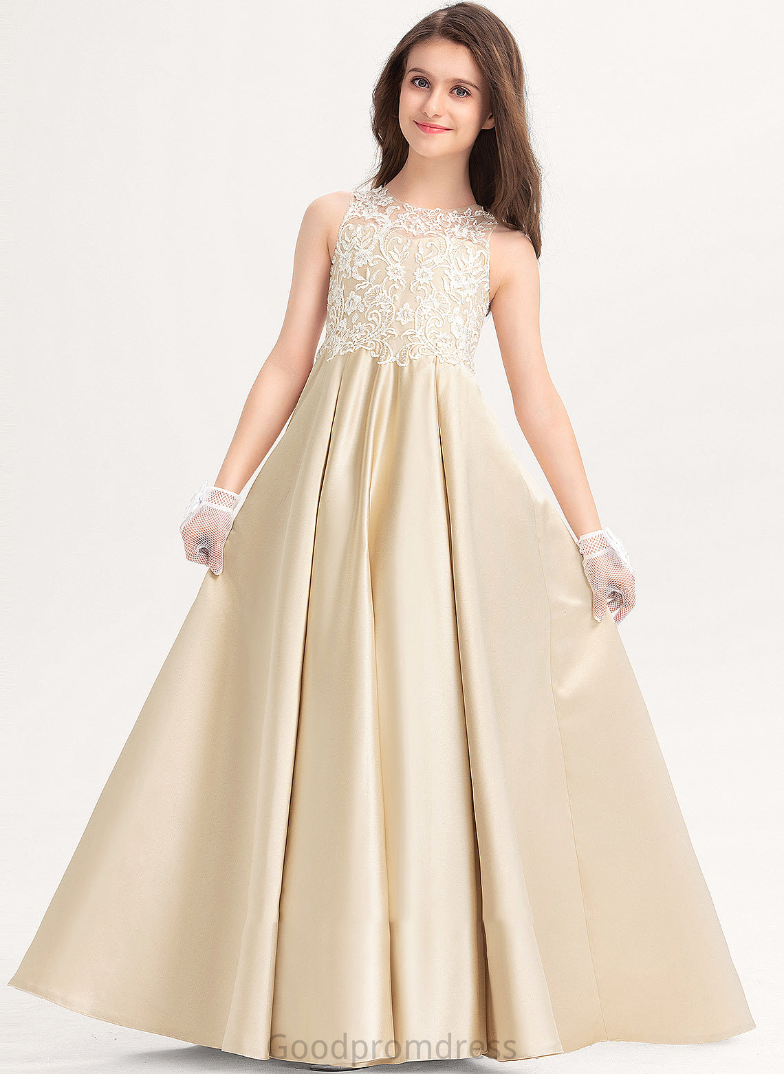 Neck Floor-Length Junior Bridesmaid Dresses Ball-Gown/Princess Scoop Satin Lace Katelynn