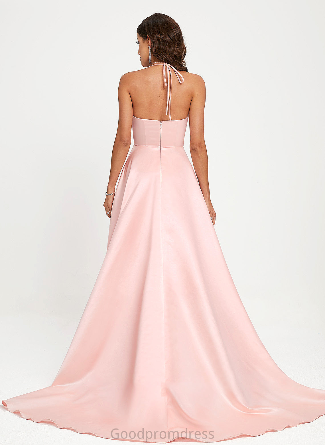 A-Line Prom Dresses V-neck Satin Kathryn Sweep Train