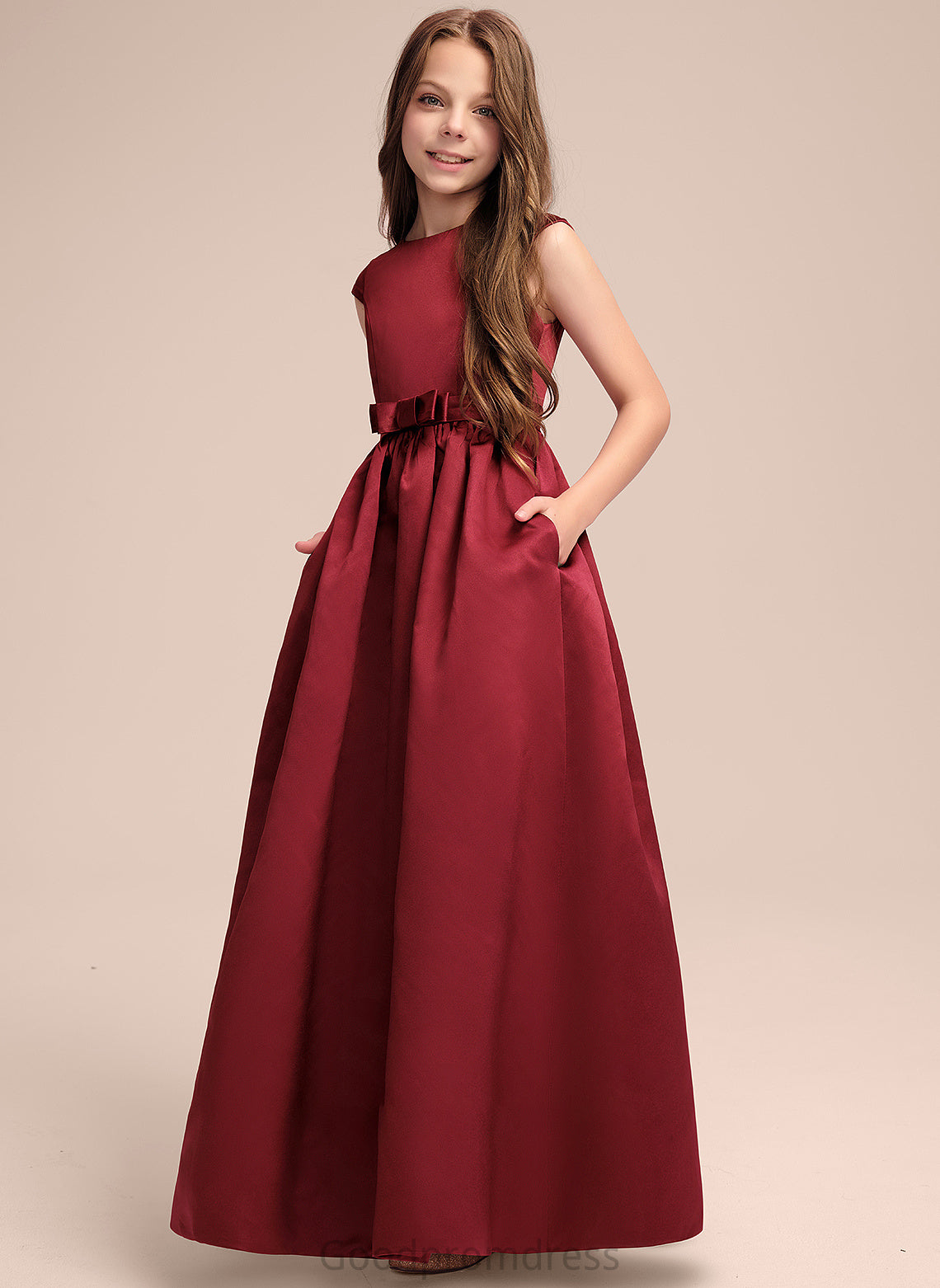 Junior Bridesmaid Dresses Naima Scoop Pockets Bow(s) Neck With Satin A-Line Floor-Length