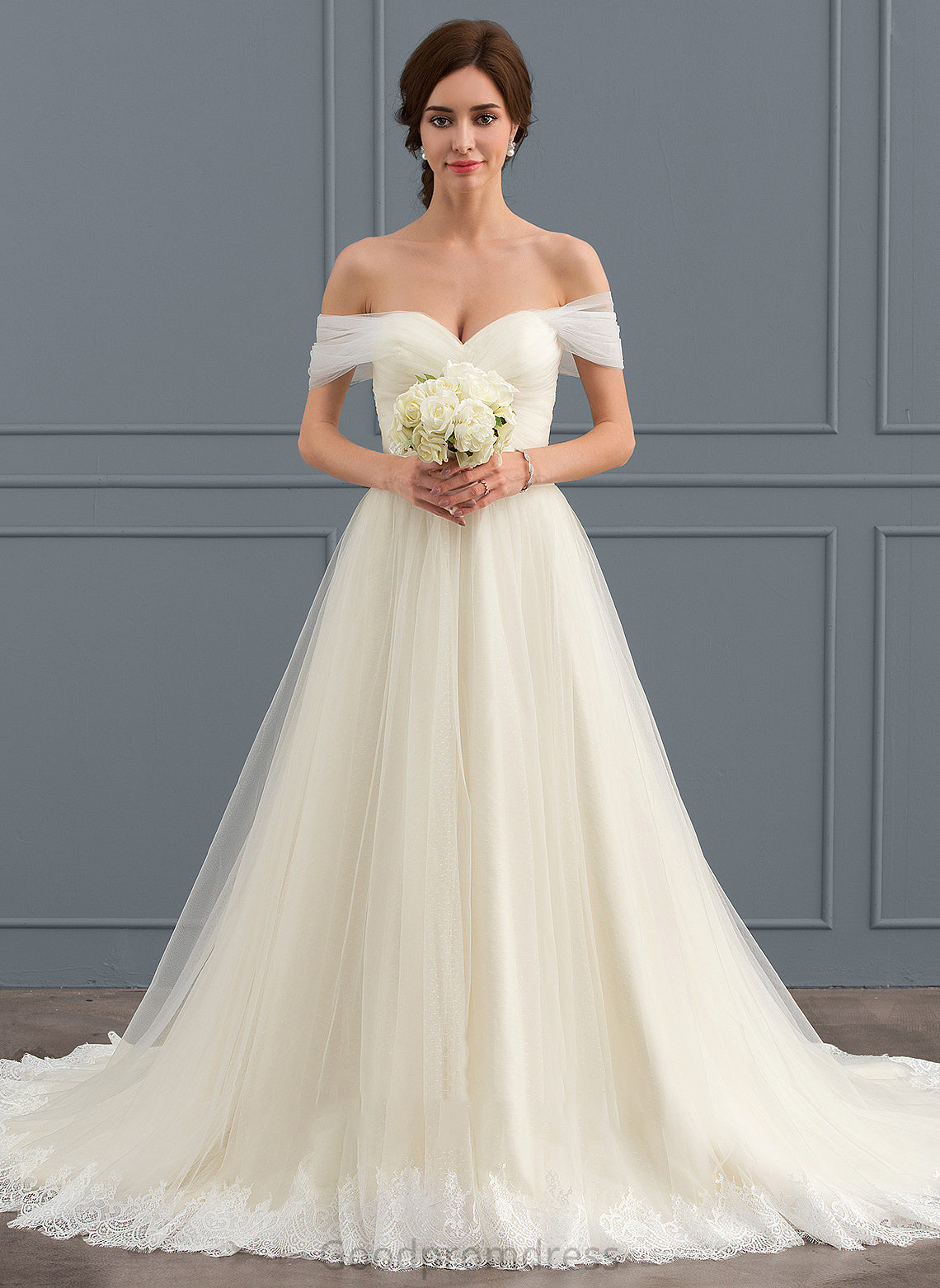 Dress Wedding Dresses Train Lace With Court Off-the-Shoulder Belinda Tulle Ball-Gown/Princess Ruffle Wedding