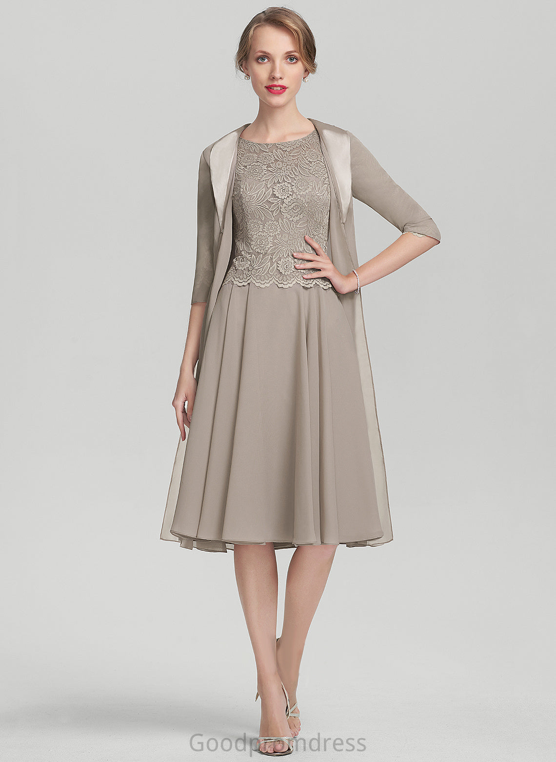 Bride A-Line Neck the Knee-Length Chiffon Mother of the Bride Dresses Talia Scoop Lace Dress of Mother