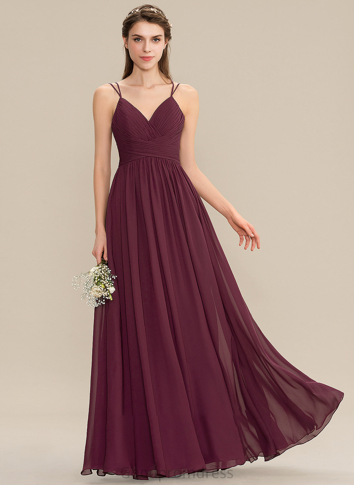 Lace With Prom Dresses A-Line V-neck Chiffon Floor-Length Ruffle Claudia