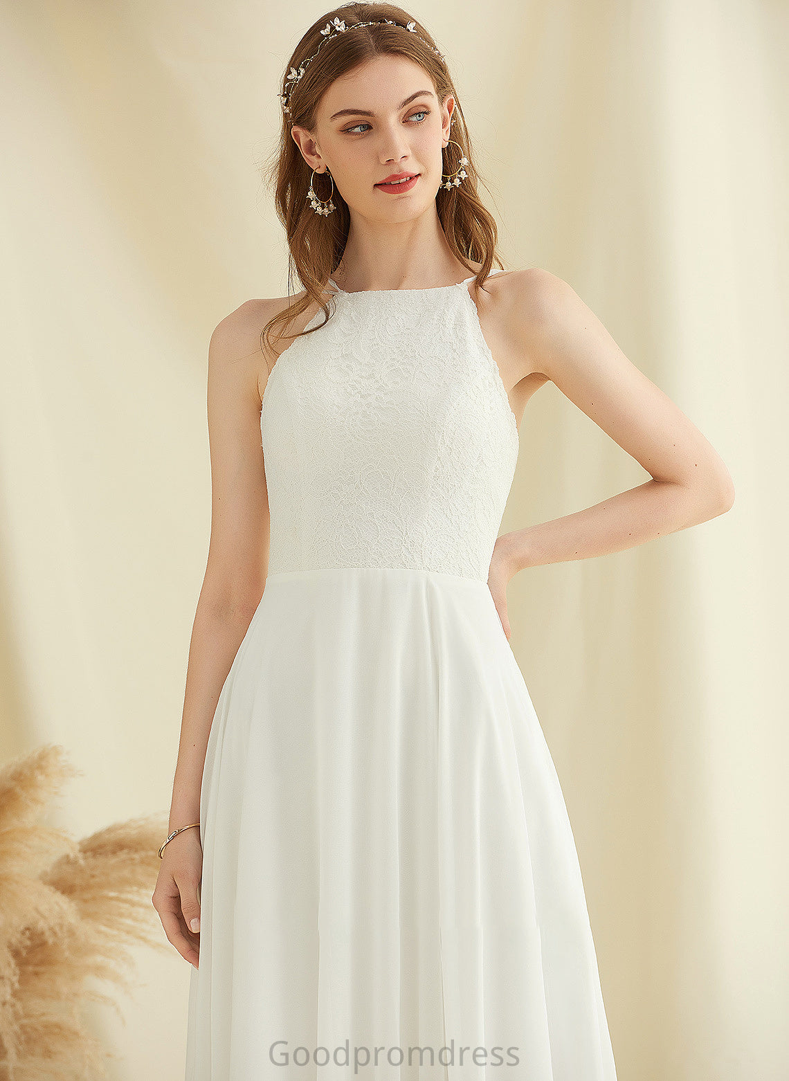 Lace Pockets Rylie Scoop Wedding A-Line Wedding Dresses Neck Dress Chiffon With Floor-Length