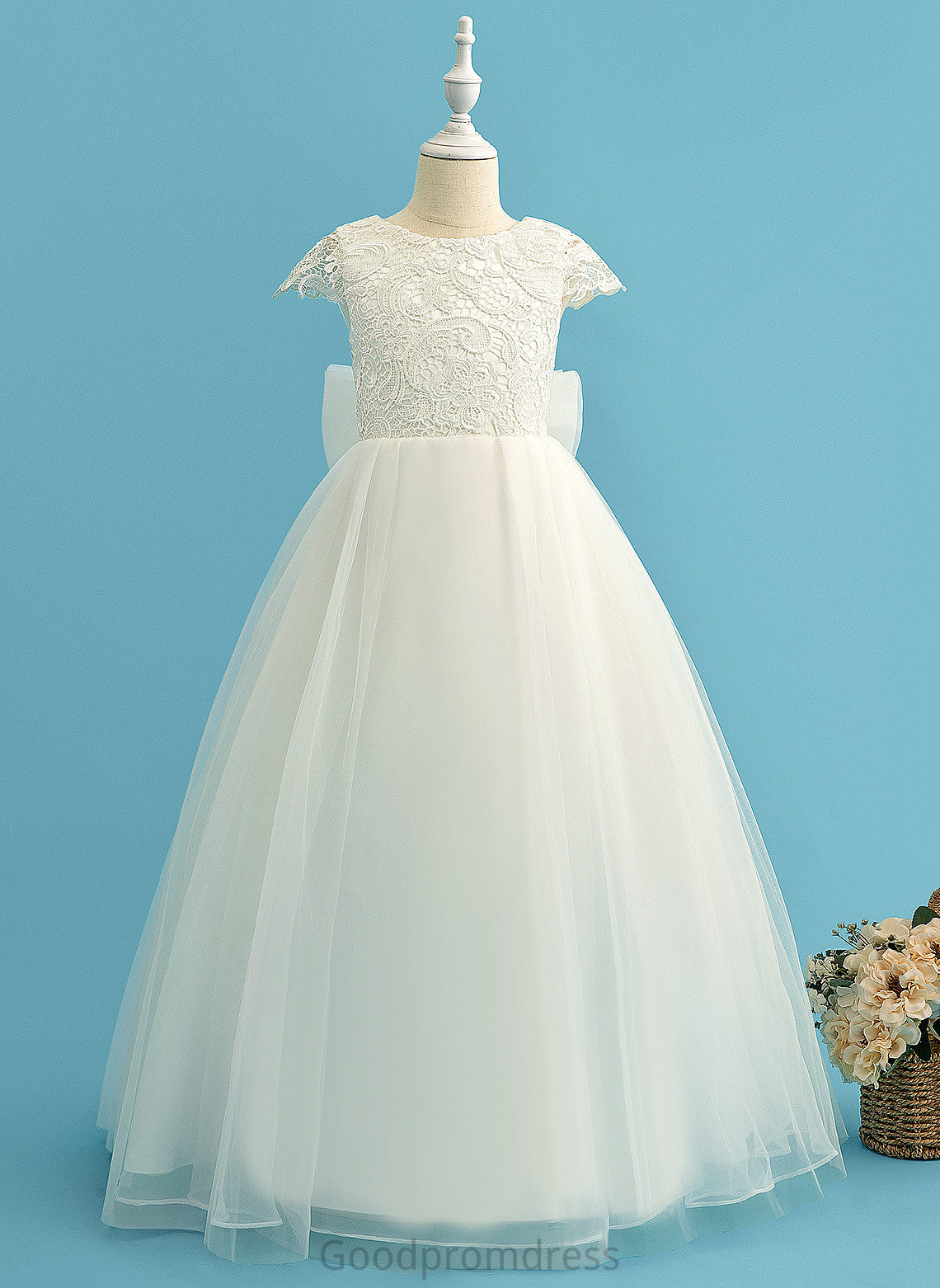 Flower Girl Dresses Scoop Ball-Gown/Princess Tulle/Lace Short Lindsey Bow(s) Sleeves Flower Girl With Neck - Dress Floor-length