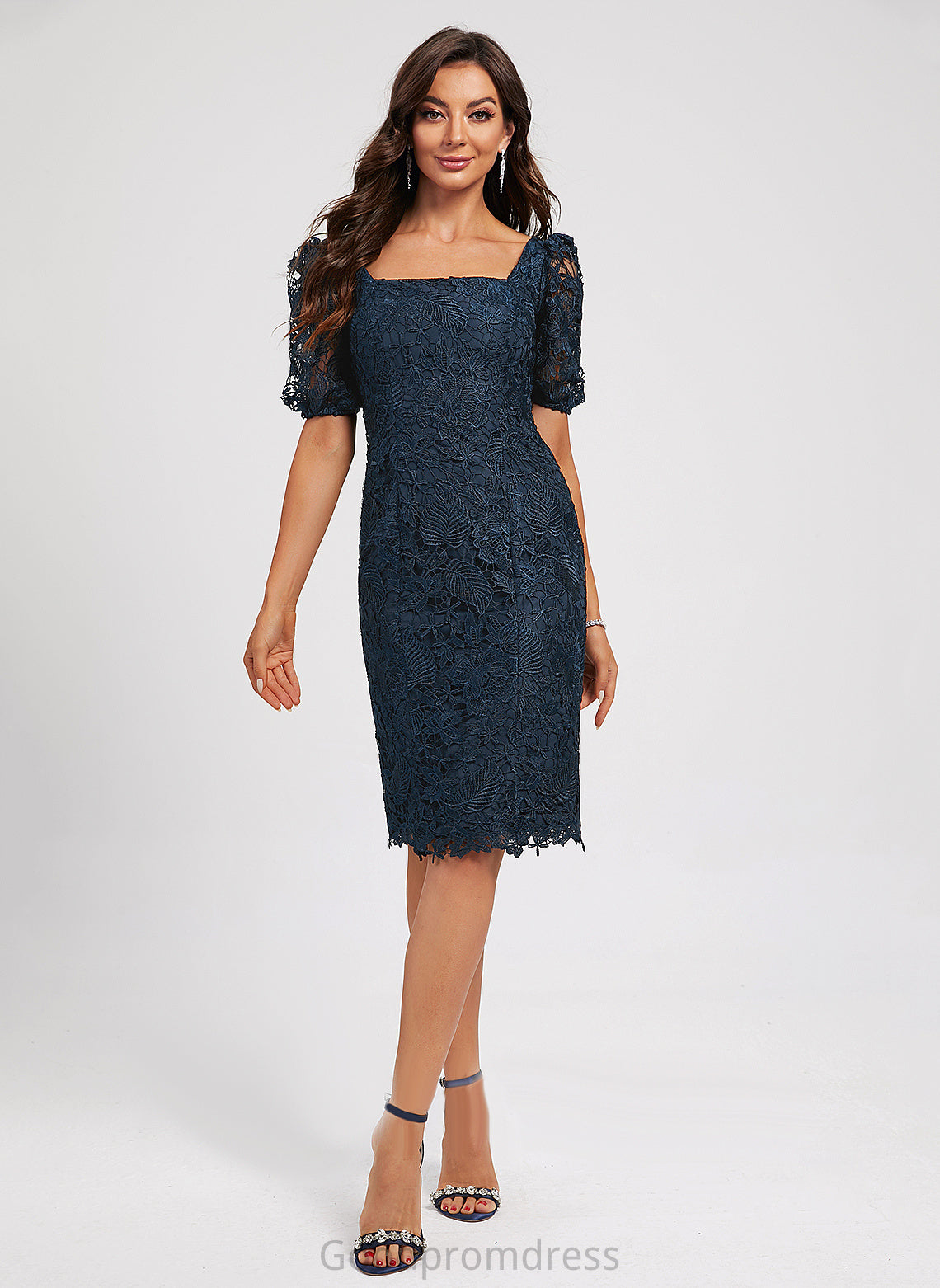 Sheath/Column Square Dress Knee-Length Lea Cocktail Neckline Lace With Lace Cocktail Dresses