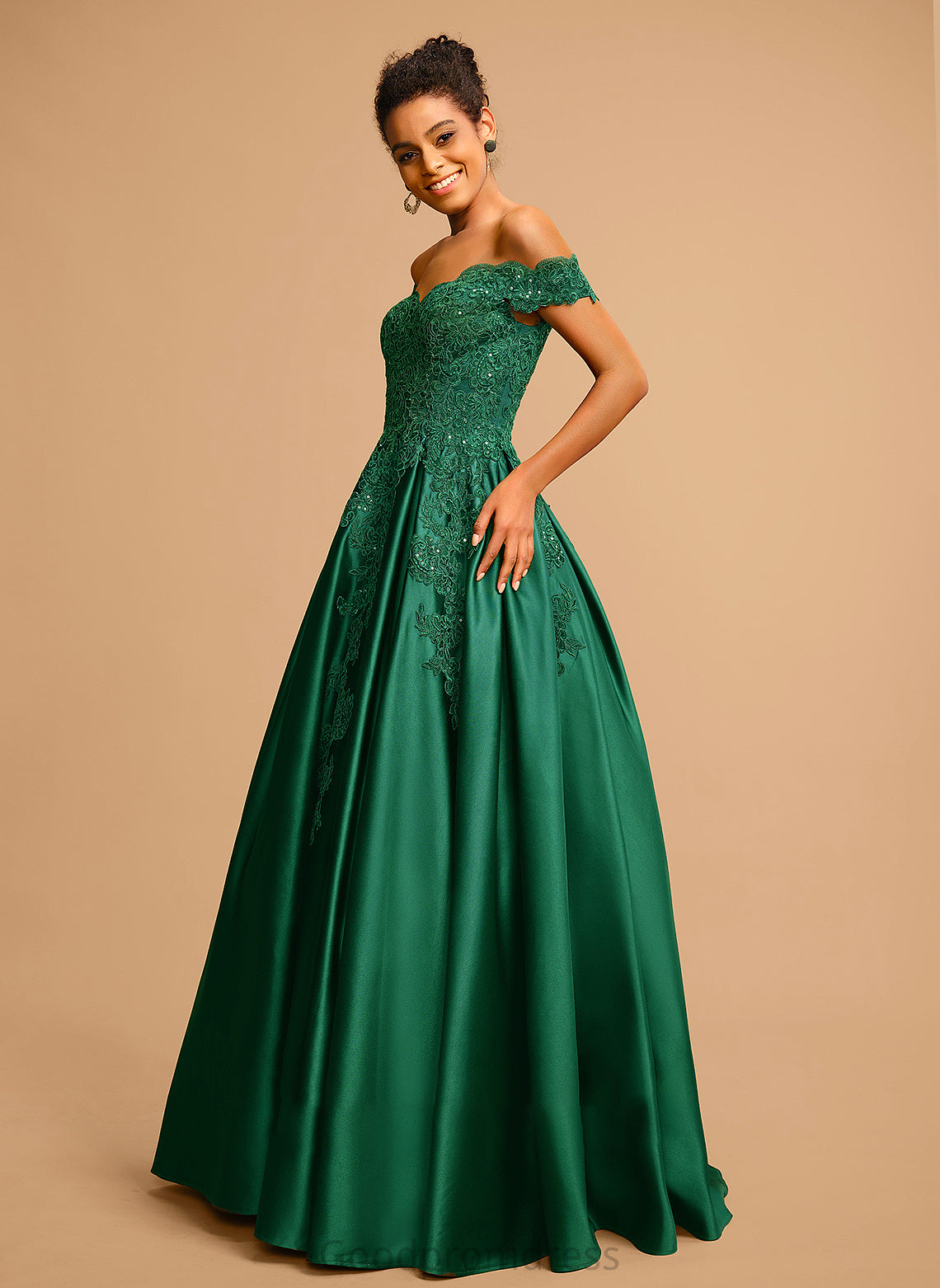 Off-the-Shoulder Satin Floor-Length Sequins Ball-Gown/Princess With Martina Prom Dresses