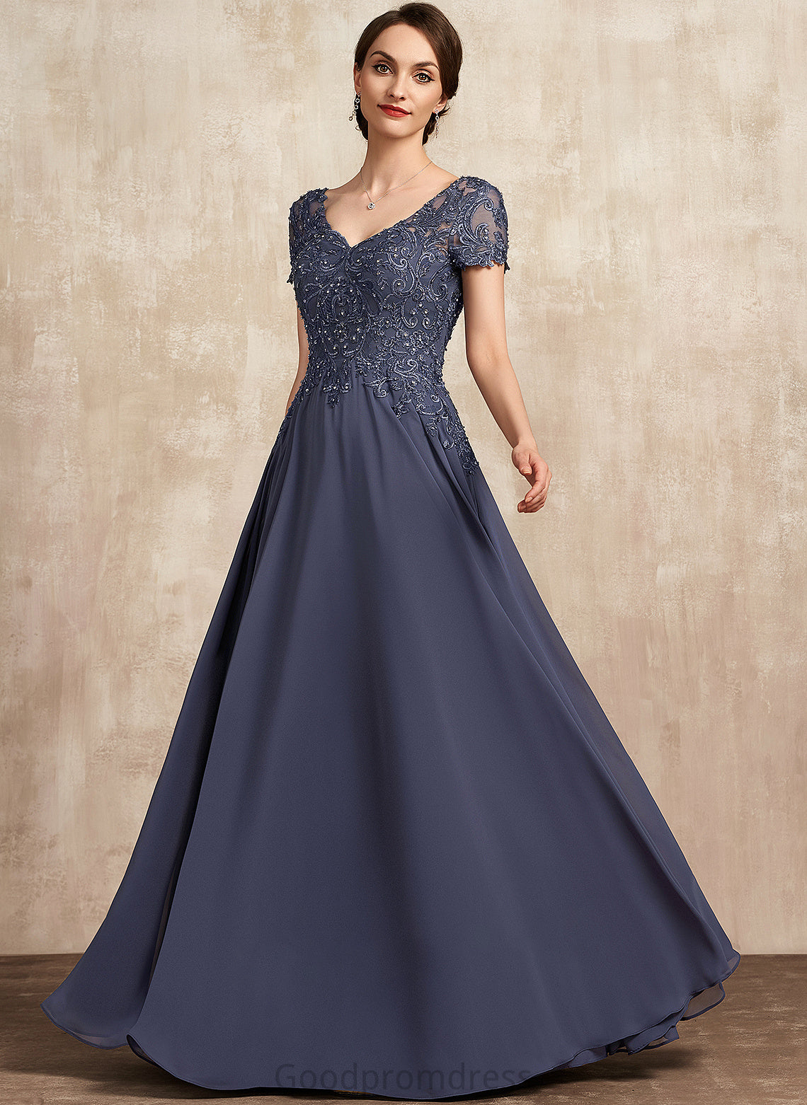 of V-neck Chiffon Sequins Dress Floor-Length the Bride A-Line Amani Lace With Mother of the Bride Dresses Beading Mother