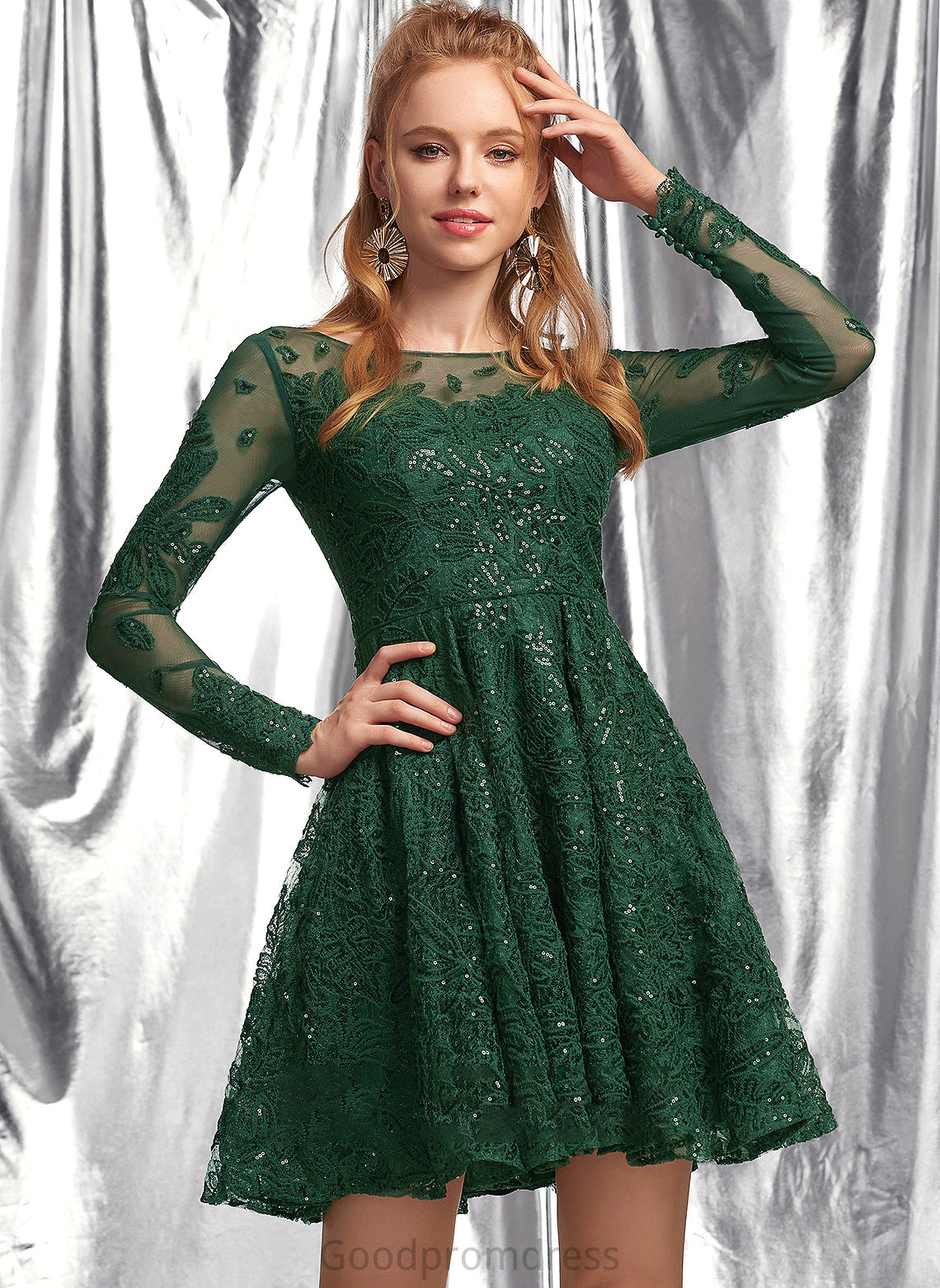 Short/Mini Scoop Sequins Lace Lauryn Neck A-Line With Prom Dresses