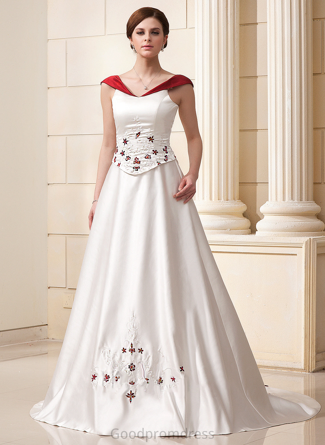 Train Cecelia Flower(s) Satin Chapel Wedding Dresses Ball-Gown/Princess With Dress Wedding Beading