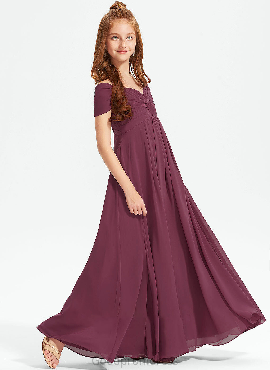 Sierra With A-Line Off-the-Shoulder Ruffle Floor-Length Junior Bridesmaid Dresses Chiffon