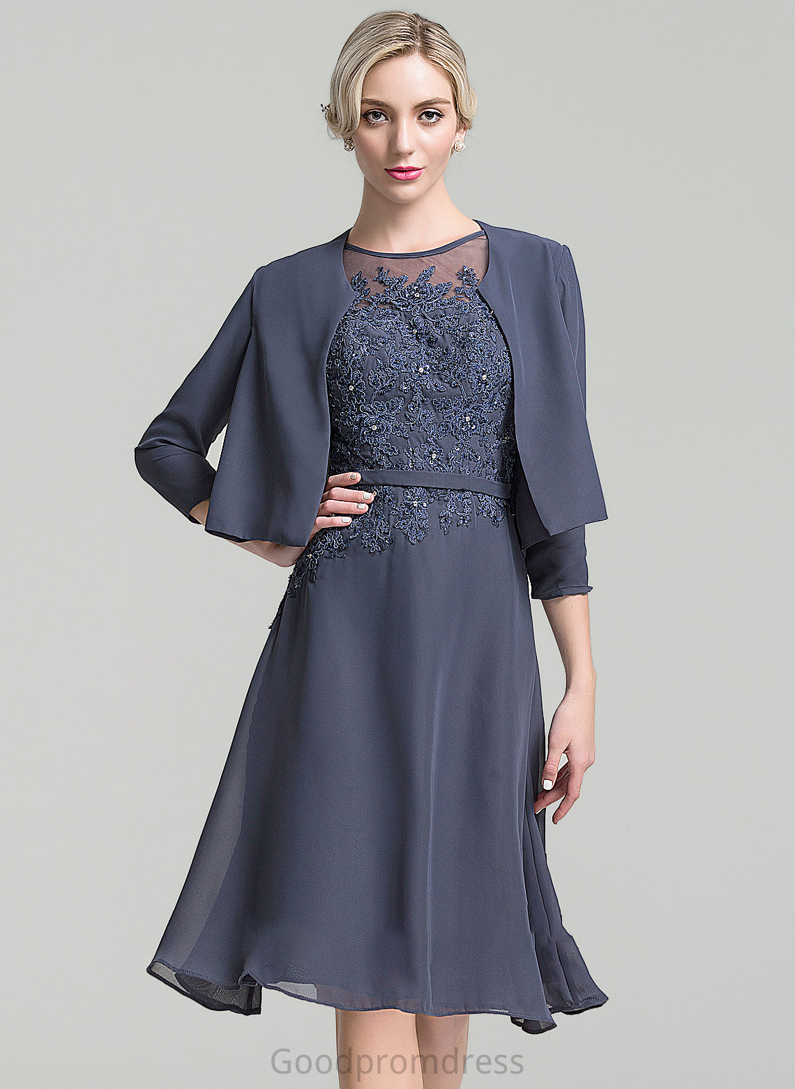 A-Line Dress Scoop With Neck the of Beading Mother of the Bride Dresses Charlize Mother Sequins Bride Chiffon Knee-Length