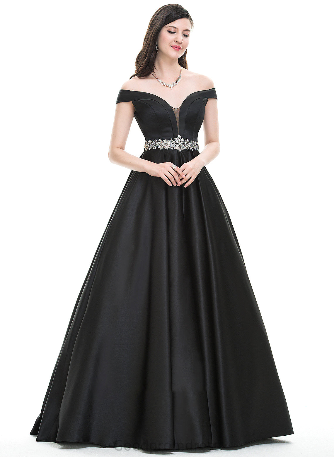 Satin Brylee Off-the-Shoulder Ball-Gown/Princess Beading Floor-Length With Prom Dresses