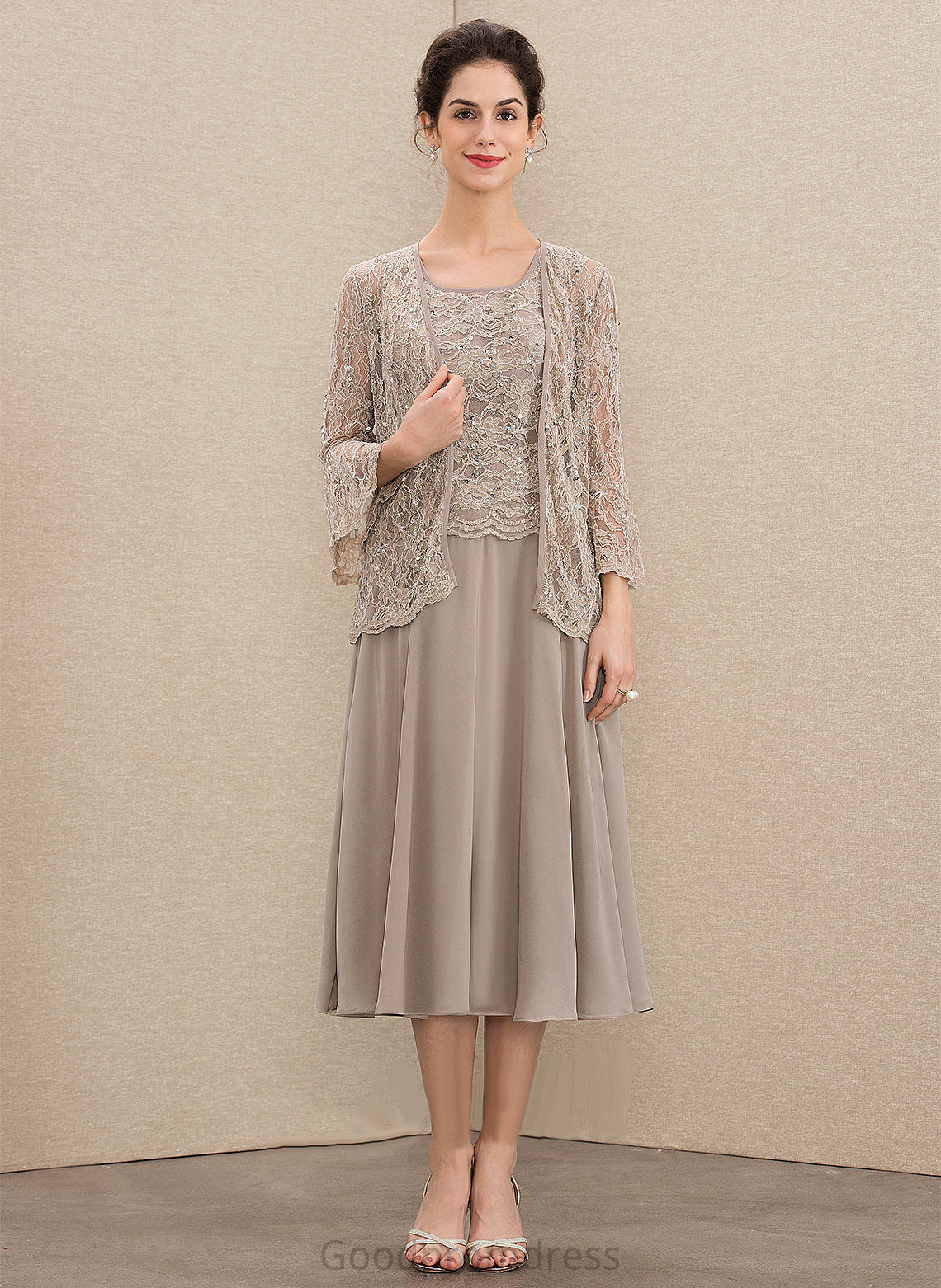 Chiffon Tea-Length of Sequins Mother of the Bride Dresses A-Line Neck With Bride Lace the Scoop Dress Mother Dayami