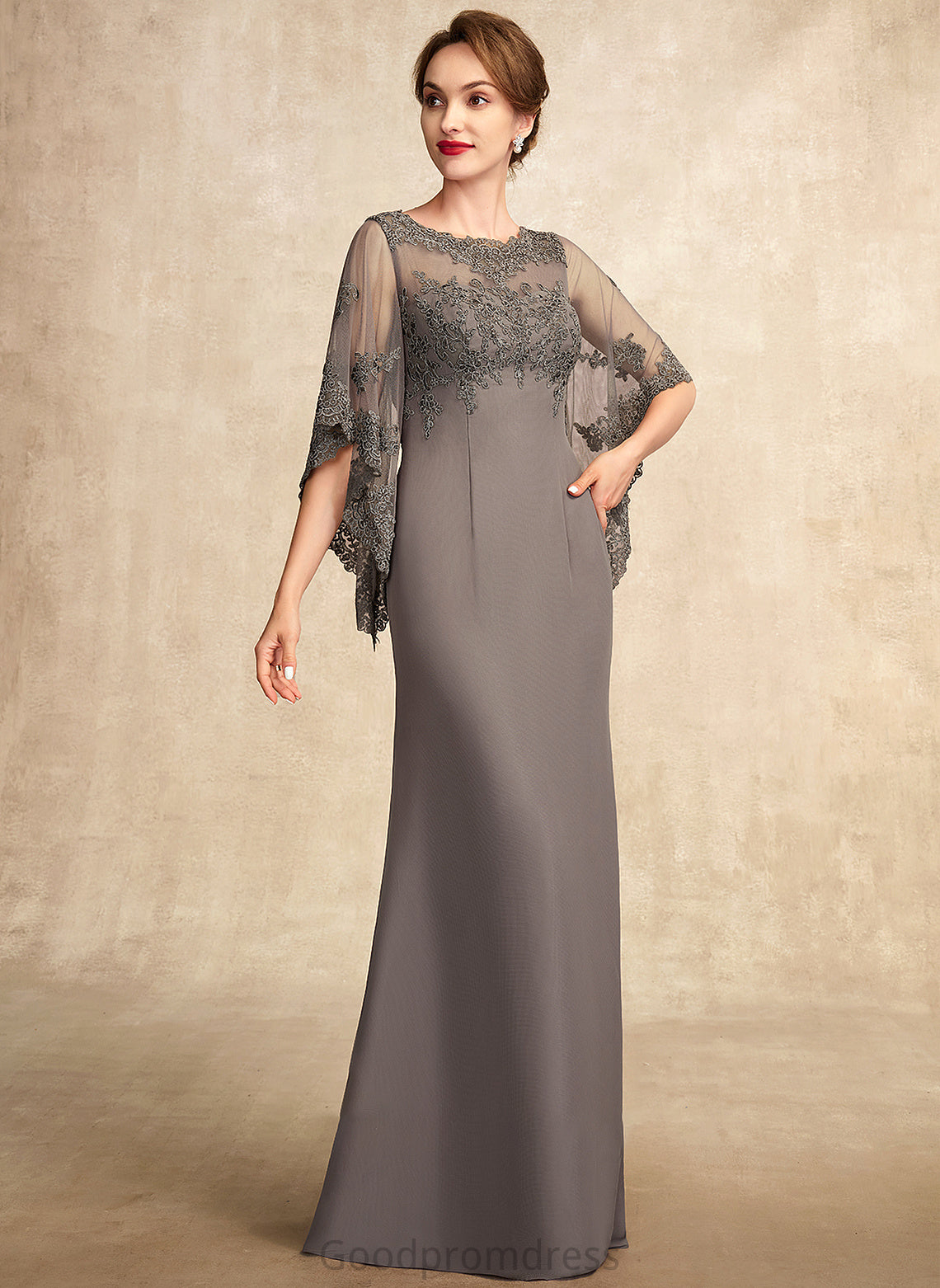 Mother Scoop Bride Olga the Sheath/Column Dress Floor-Length Mother of the Bride Dresses of Lace Neck Chiffon