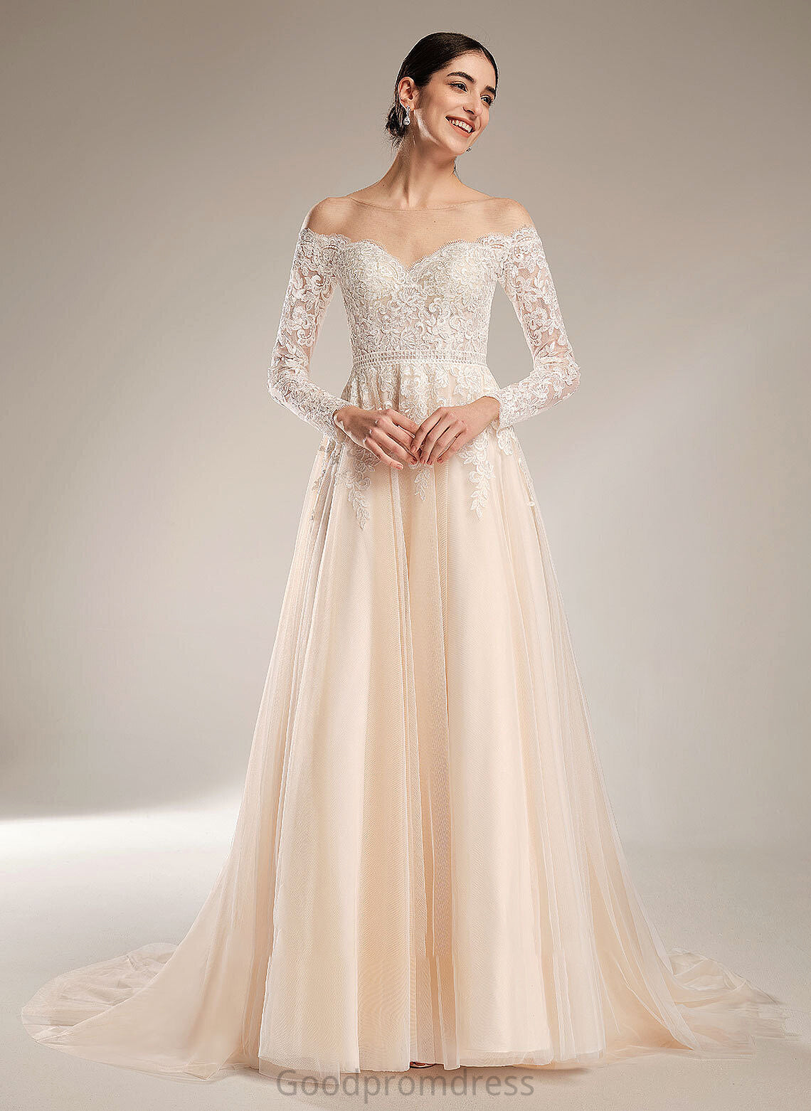 With Sequins Train Arielle Wedding Wedding Dresses Ball-Gown/Princess Chapel Illusion Dress