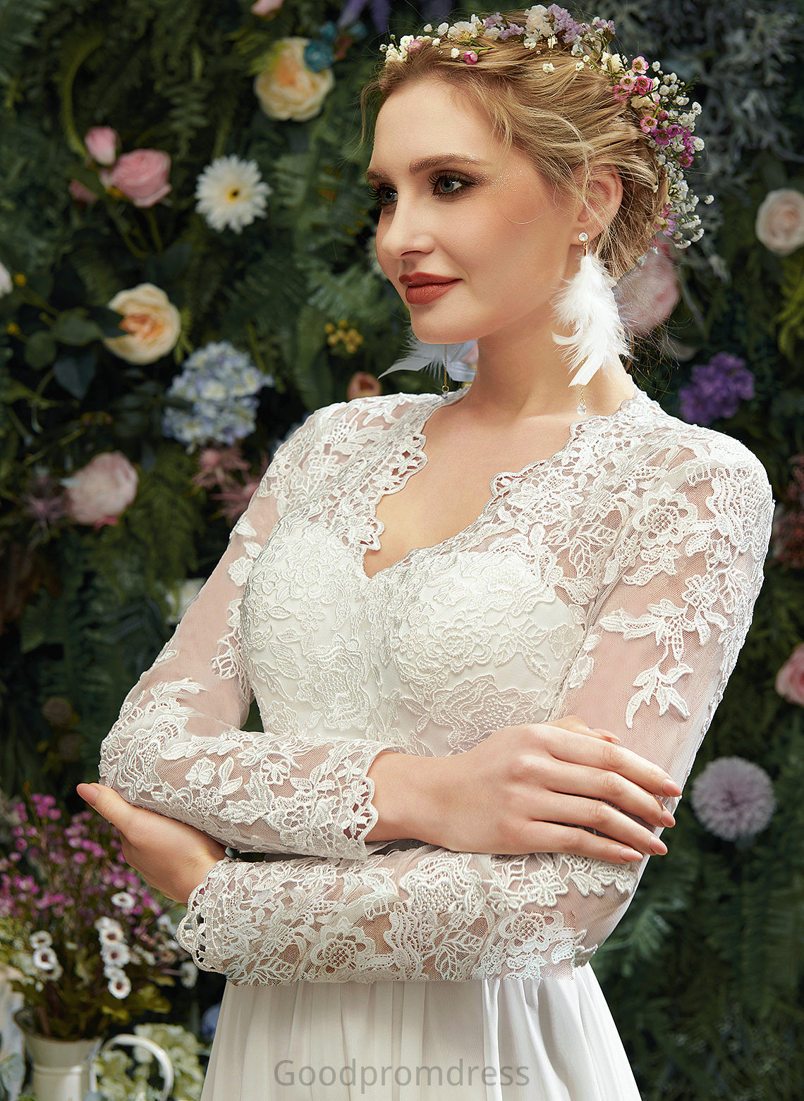 A-Line V-neck Lace Erin Wedding Floor-Length With Wedding Dresses Dress