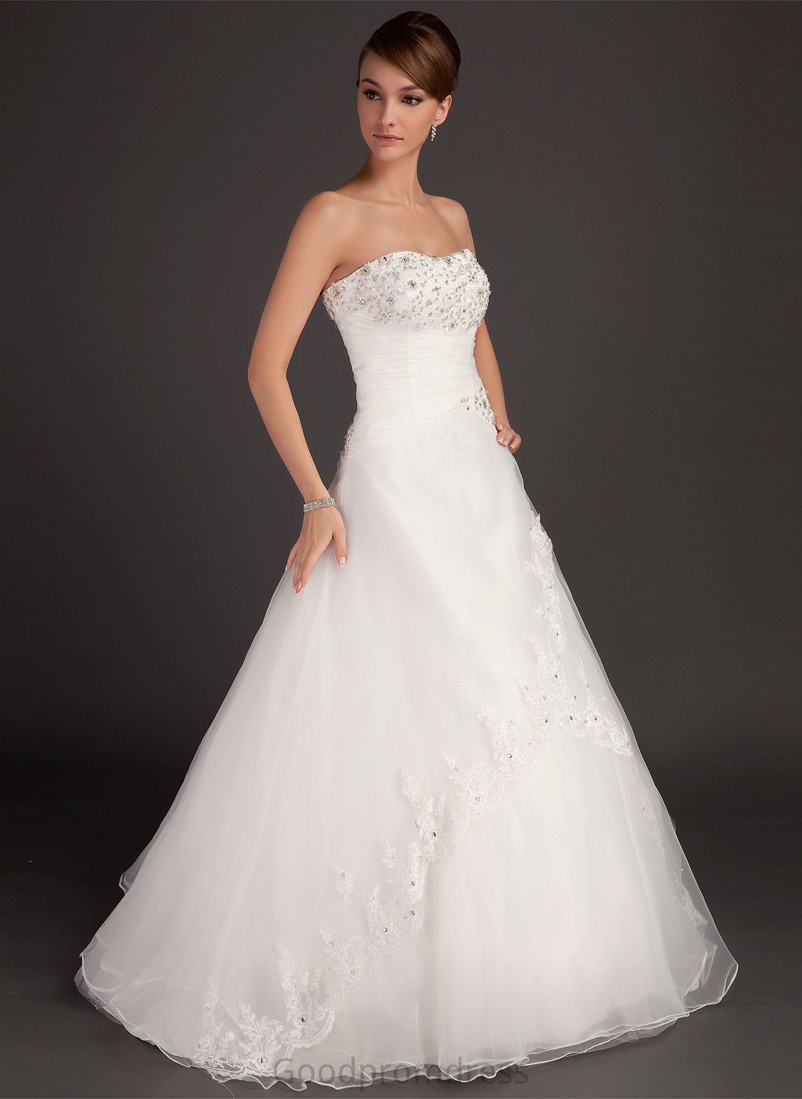 Ball-Gown/Princess Wedding Floor-Length Lace Wedding Dresses Satin Ruffle Dress Beading Evelin Sweetheart With Organza