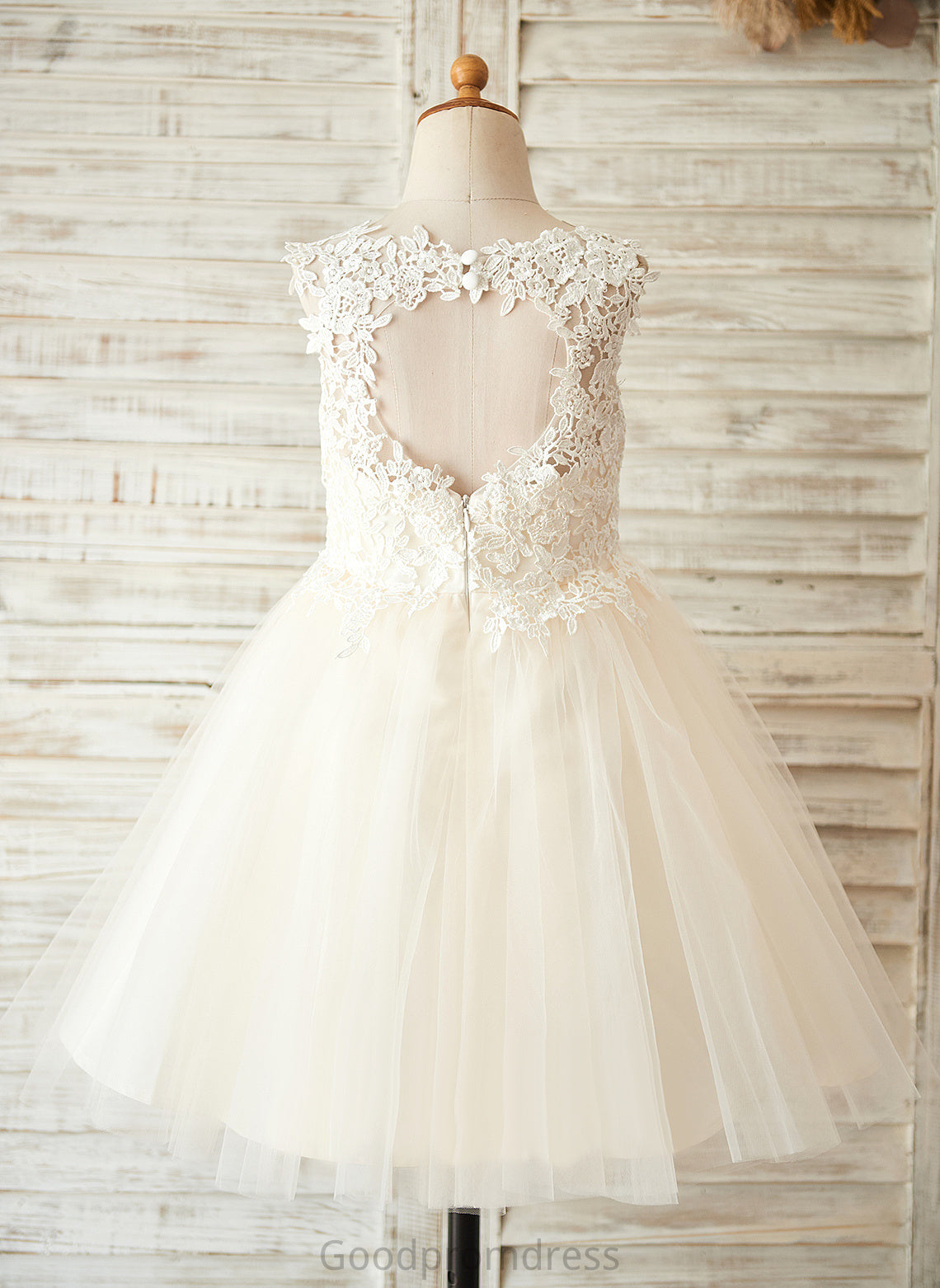 A-Line Girl Flower Girl Dresses - Tulle/Lace Knee-length Dress Sleeveless With Hole Danna Flower Back Neck Scoop