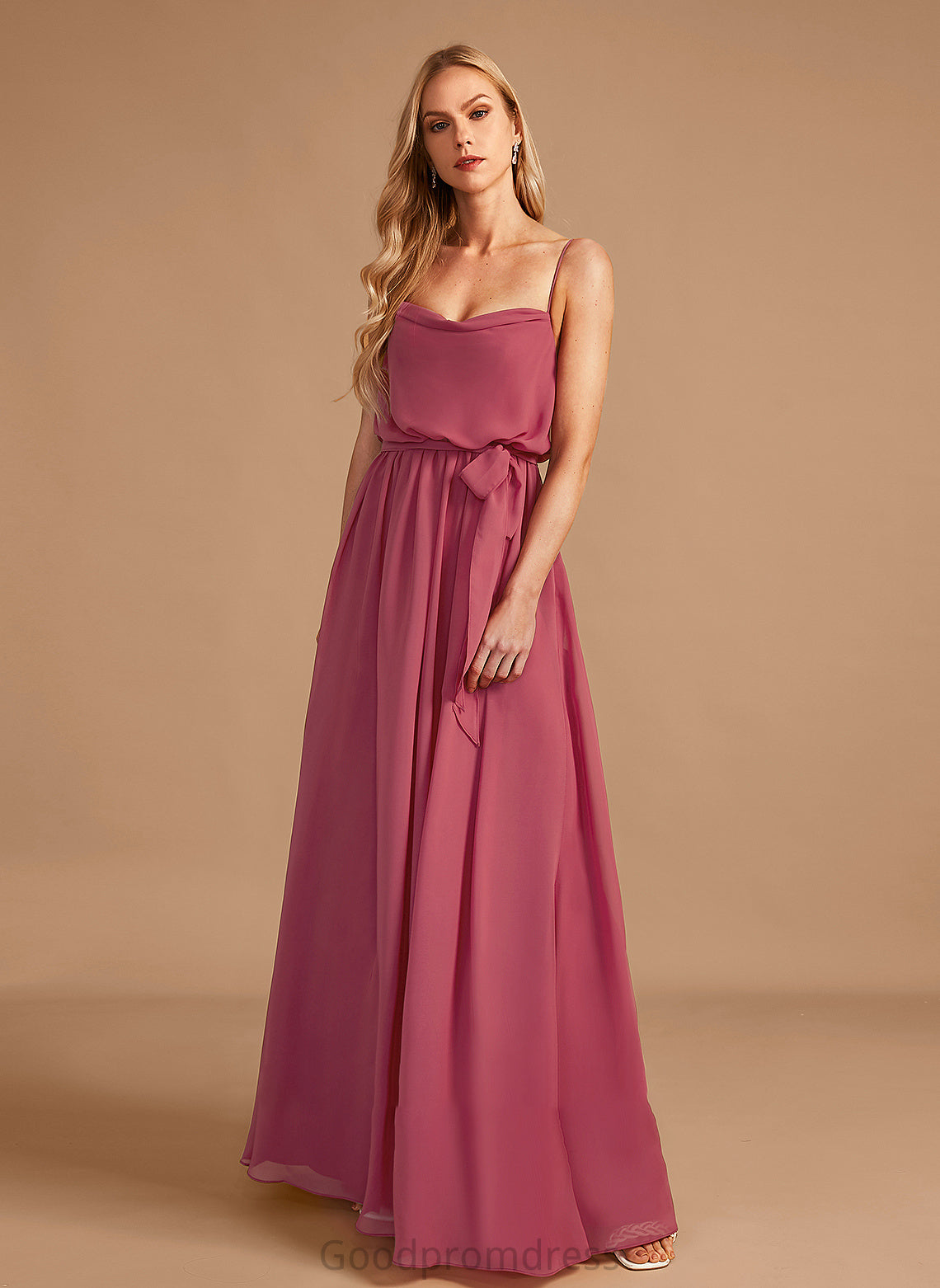 Neckline Embellishment Floor-Length CowlNeck Length A-Line Silhouette SplitFront Fabric Ruffle Kirsten Natural Waist Bridesmaid Dresses