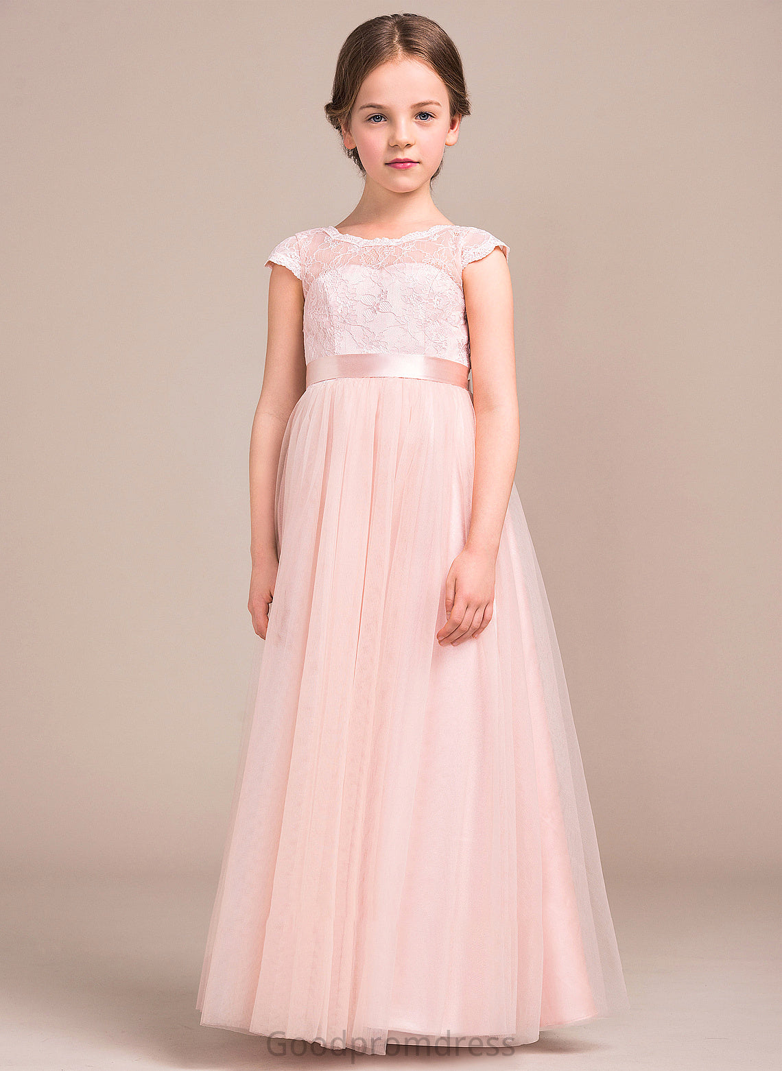 Floor-Length Junior Bridesmaid Dresses Neck A-Line Bow(s) Lace Tulle Armani Scoop With