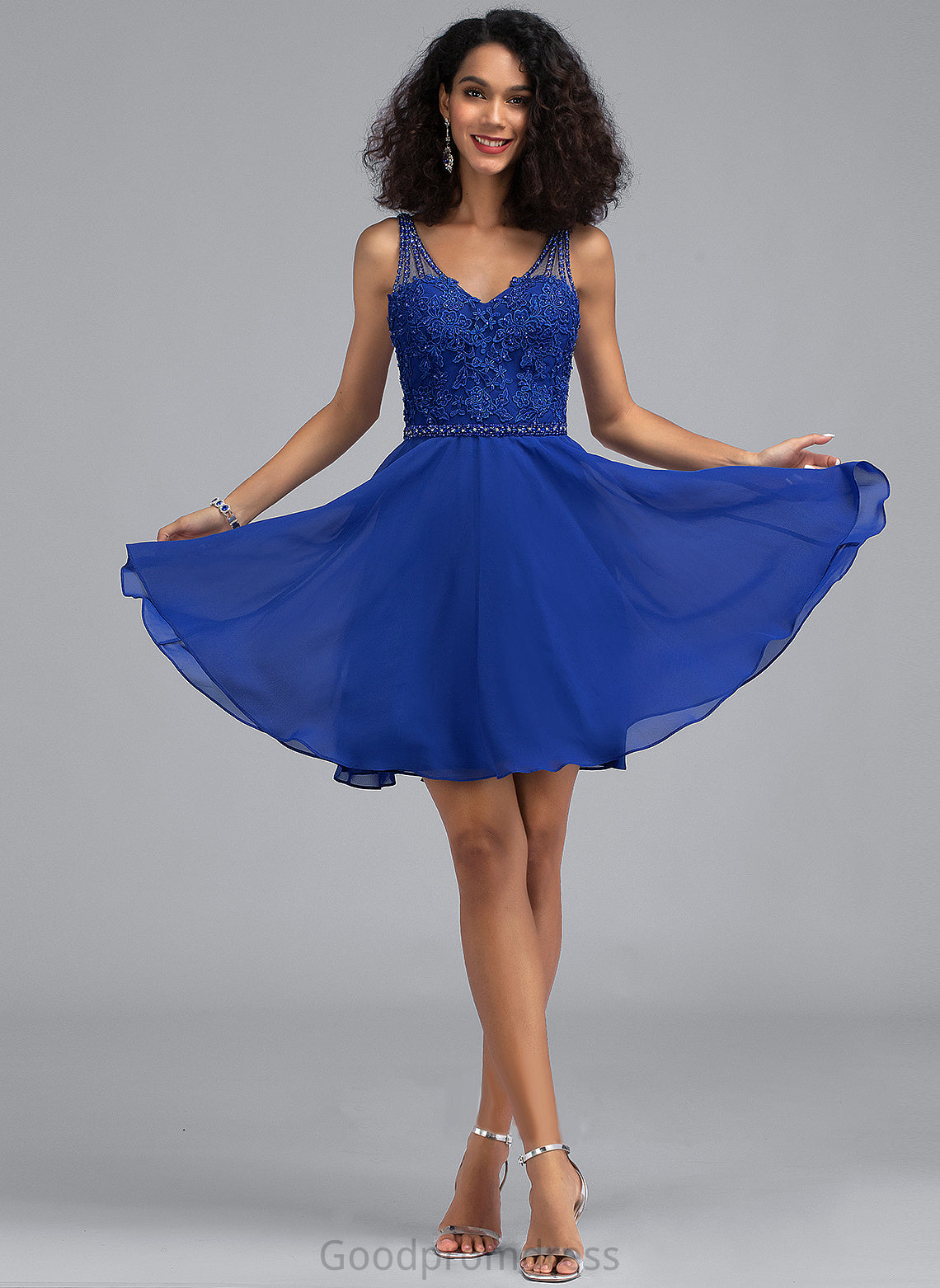 Homecoming A-Line Short/Mini Valeria Lace Chiffon Beading Homecoming Dresses With Dress V-neck