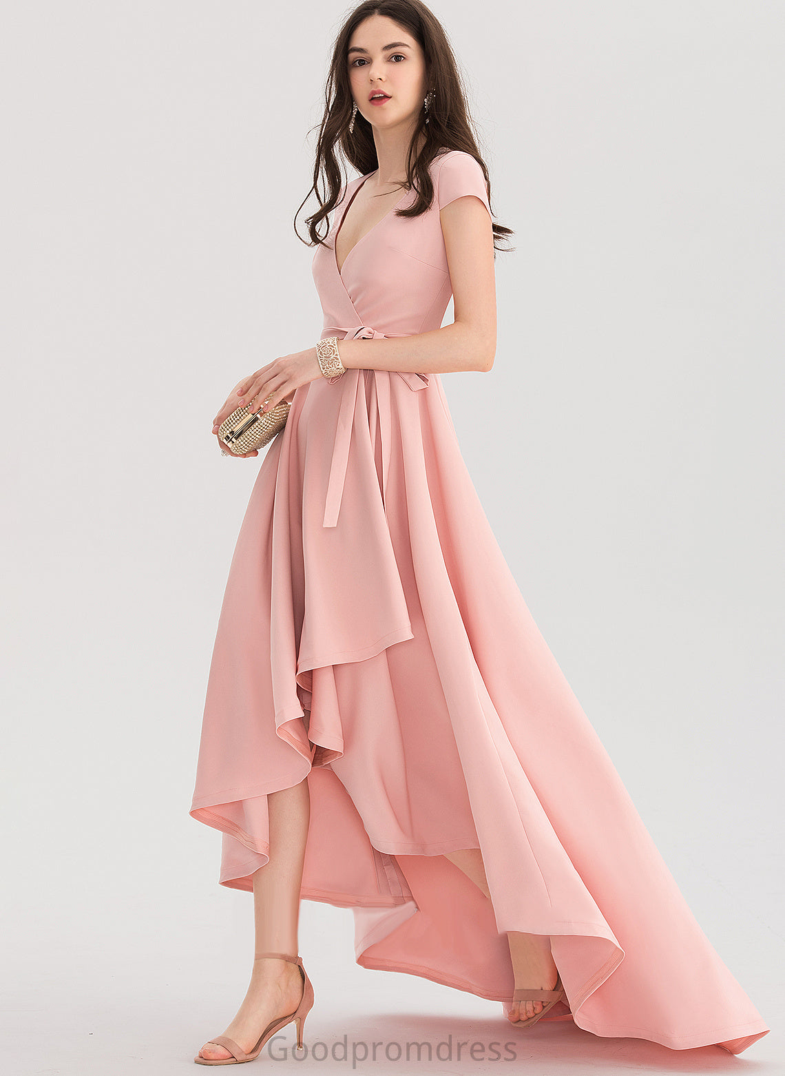 Asymmetrical Stretch Regan A-Line V-neck Prom Dresses Crepe