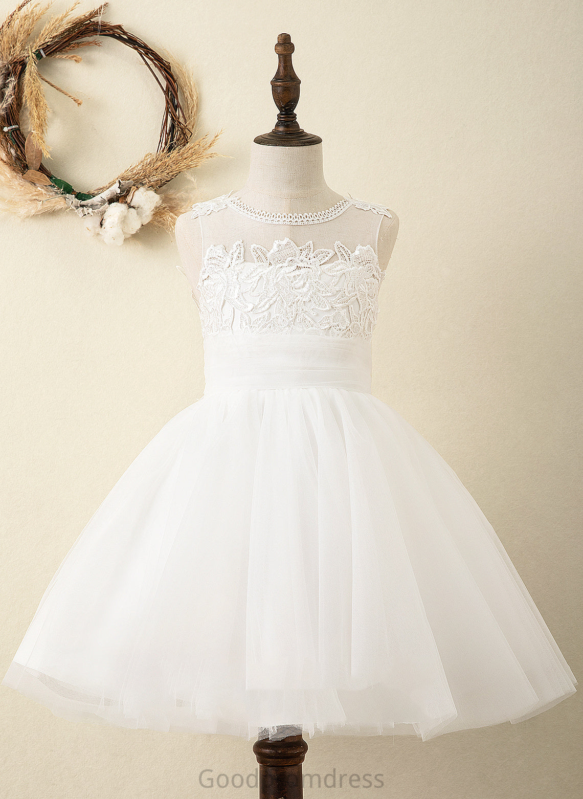 Flower Girl Dresses Scoop A-Line Tulle/Lace Girl Dress Sleeveless - Bryanna Flower Neck Knee-length