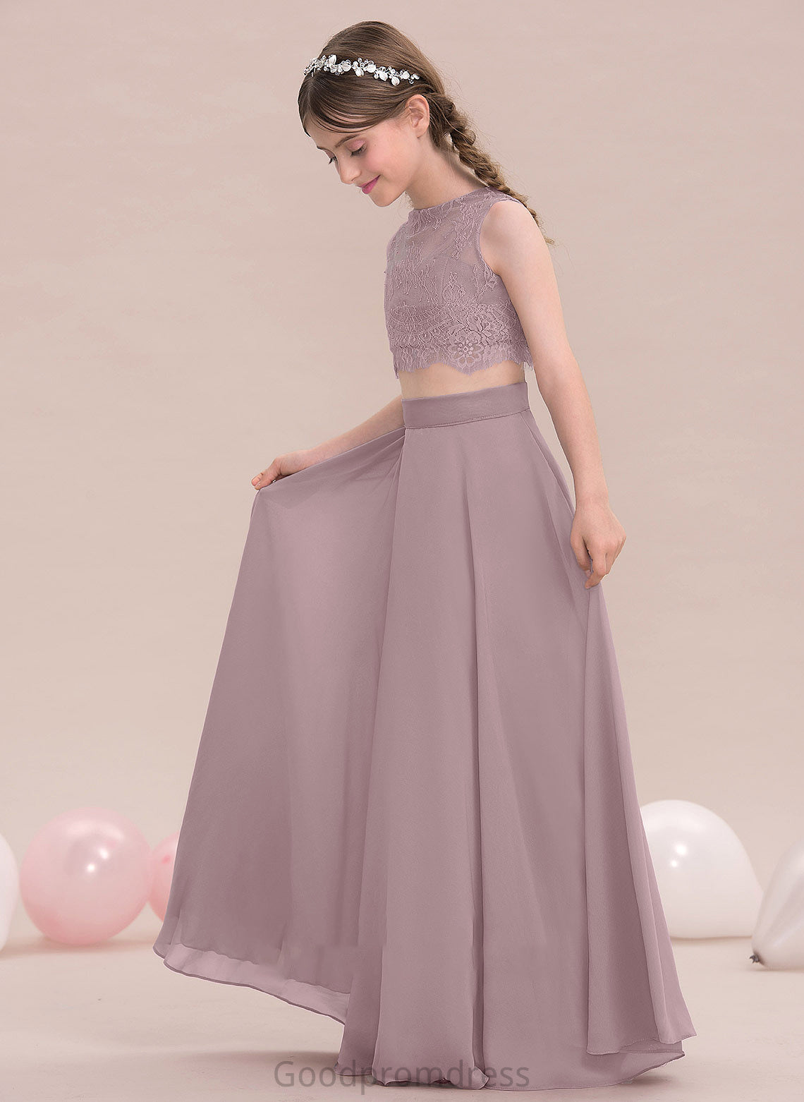 Floor-Length Junior Bridesmaid Dresses Chiffon Neck Scoop A-Line Kiera