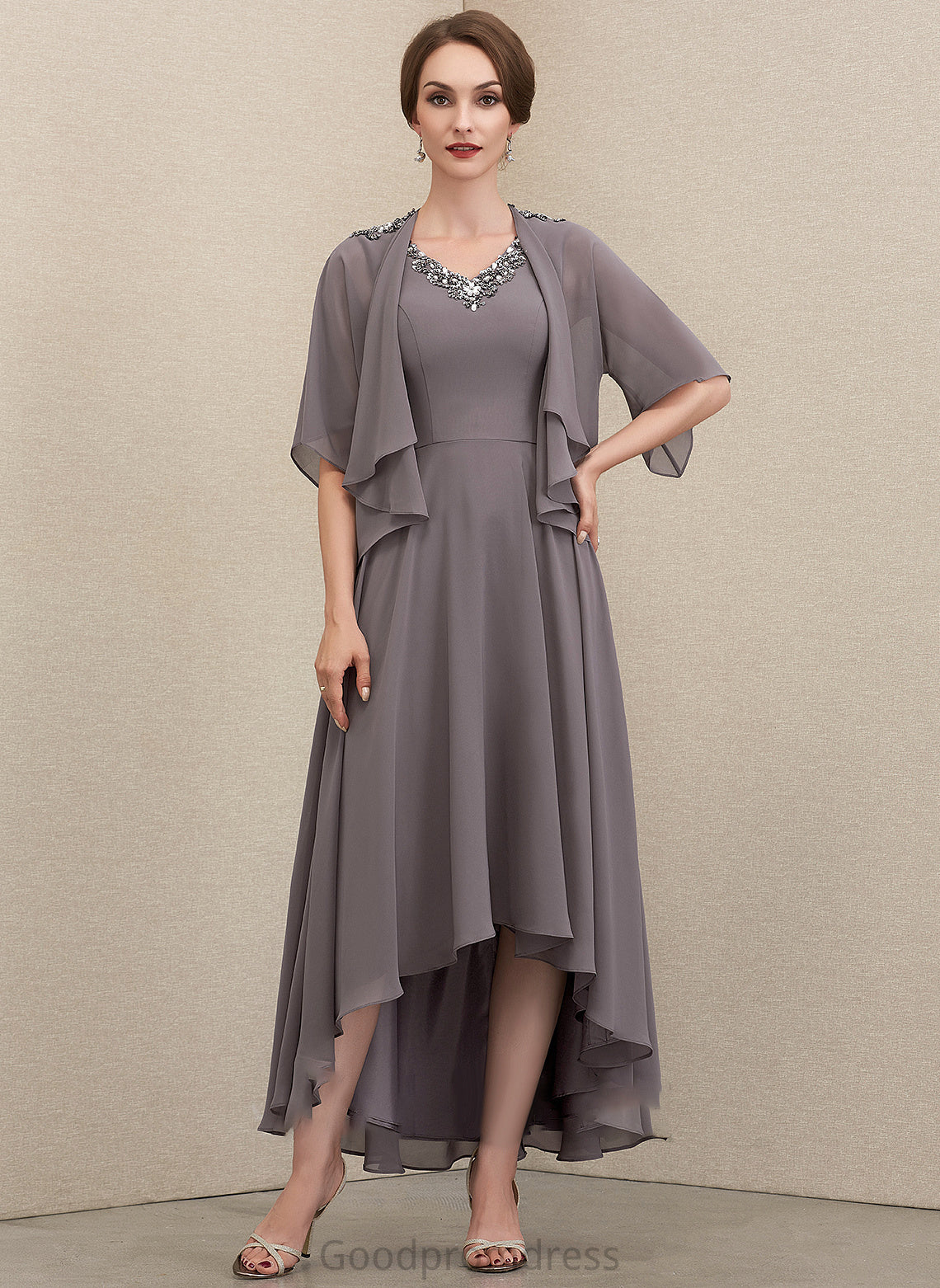 Beading Sequins Dress A-Line Anya the With Asymmetrical V-neck Bride of Mother Mother of the Bride Dresses Chiffon