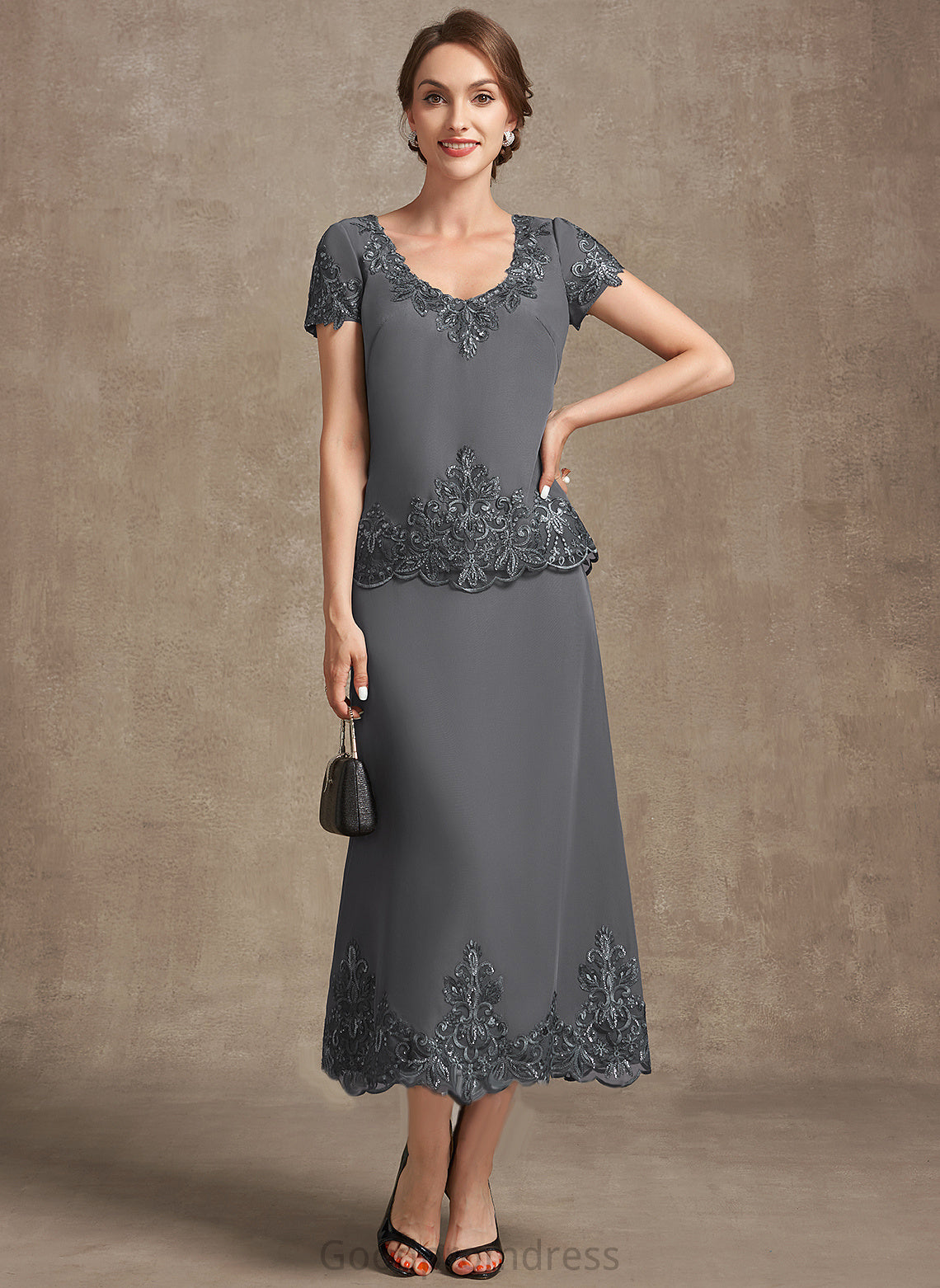 Sequins the Mother With Kenna Lace Dress Bride Mother of the Bride Dresses Chiffon Scoop Neck Tea-Length A-Line of