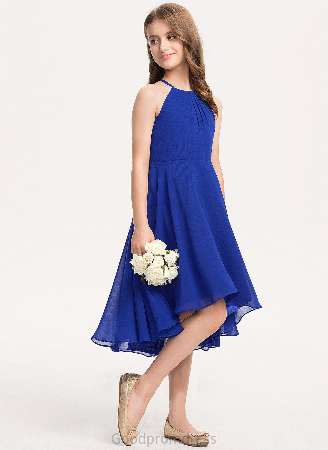 Asymmetrical Neck Chiffon Junior Bridesmaid Dresses Ruffle With A-Line Scoop Kaylah