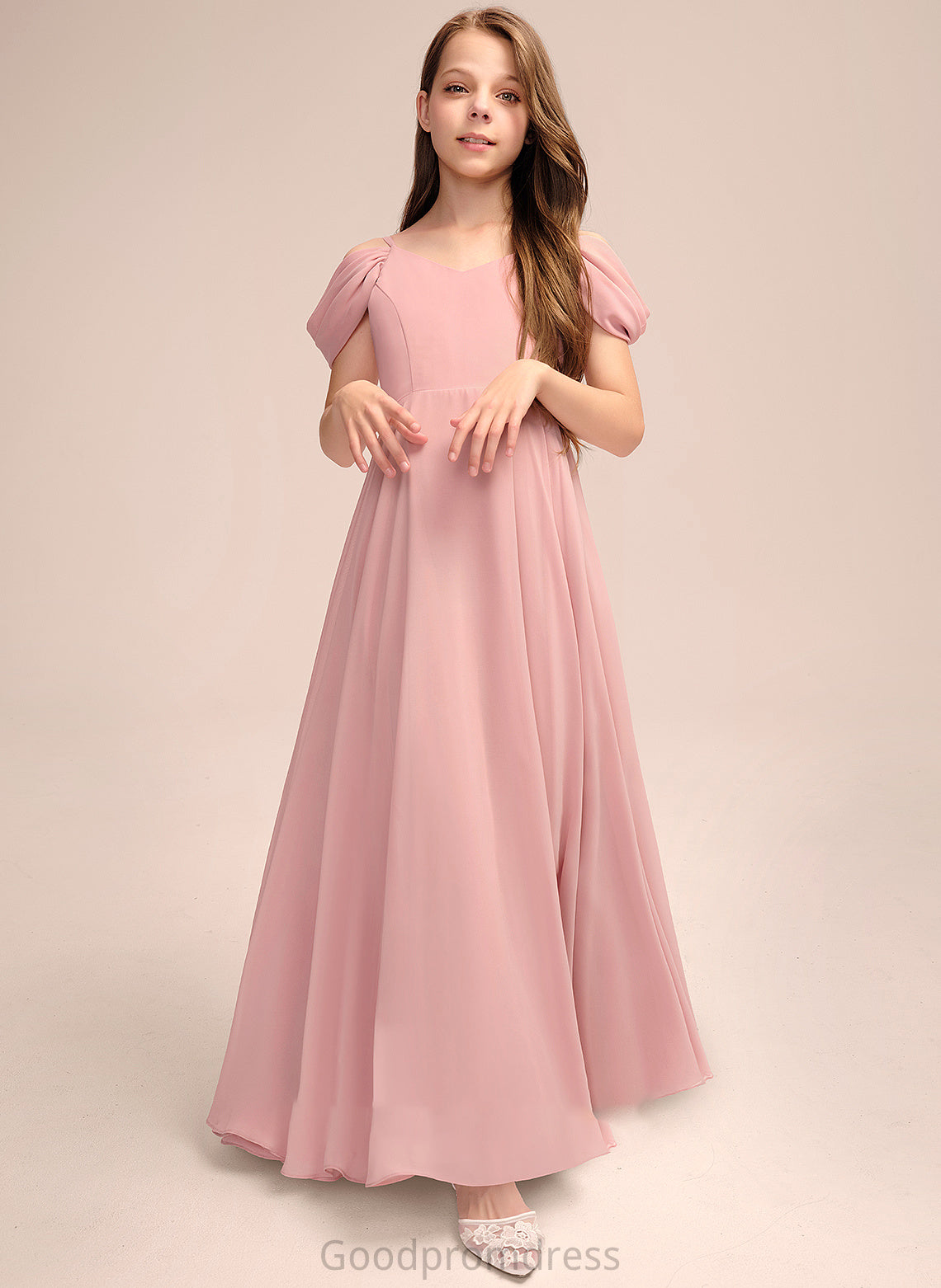 A-Line Floor-Length Ruffle With Chiffon Junior Bridesmaid Dresses V-neck Sierra