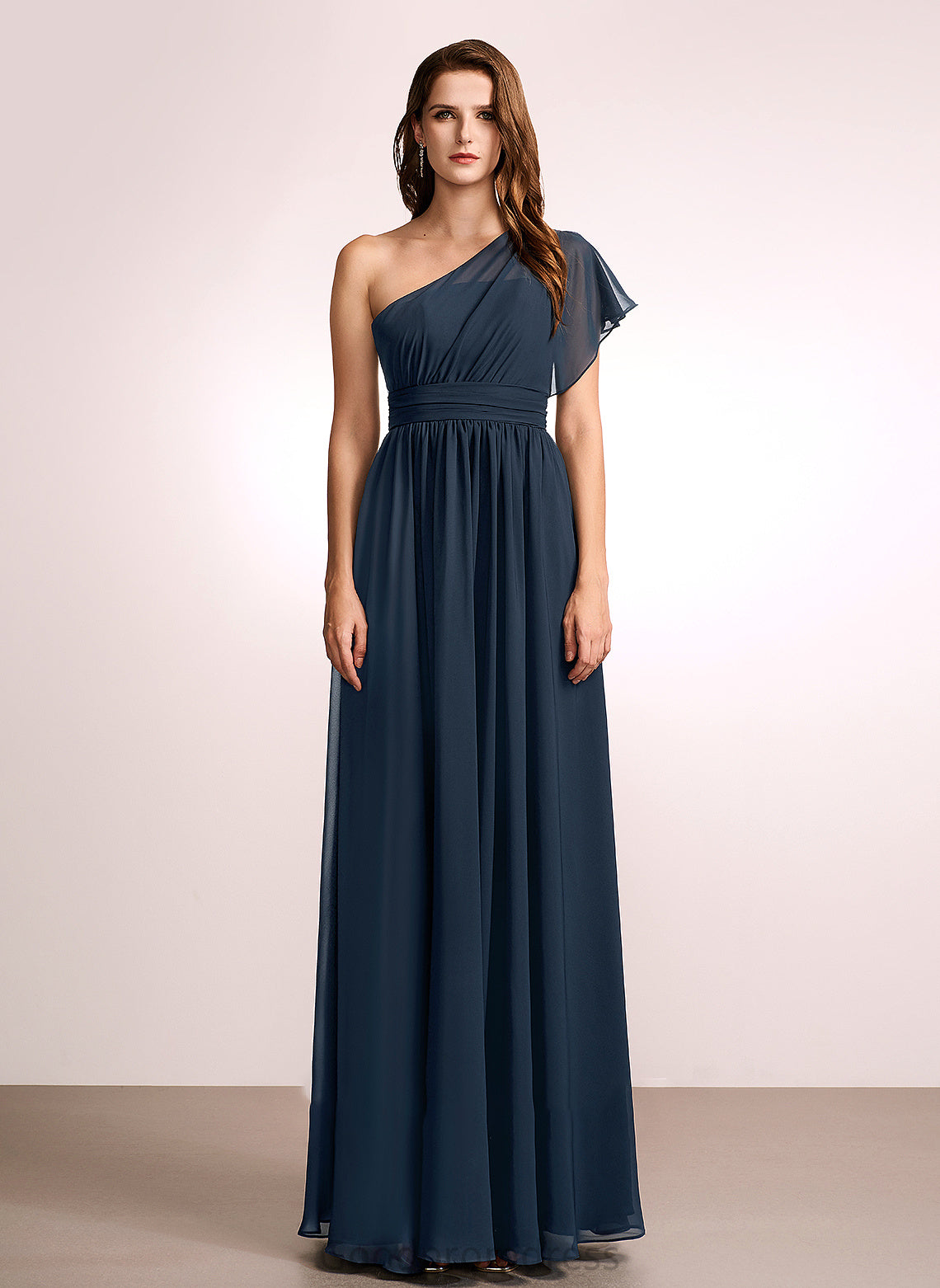 Embellishment Length Floor-Length A-Line Ruffle Fabric Silhouette One-Shoulder Neckline Amy Natural Waist Floor Length Bridesmaid Dresses