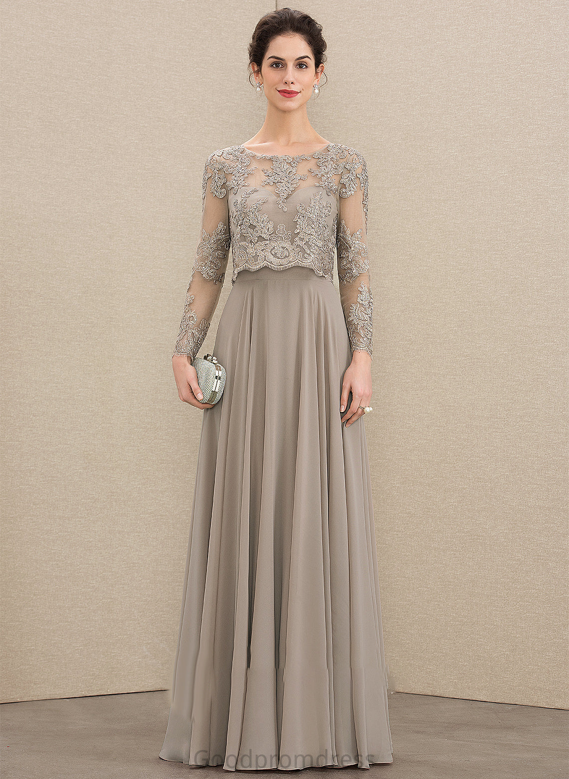 With Bride the Scoop Mother of Mother of the Bride Dresses Neck Floor-Length Dress Sequins Teagan Lace A-Line Chiffon