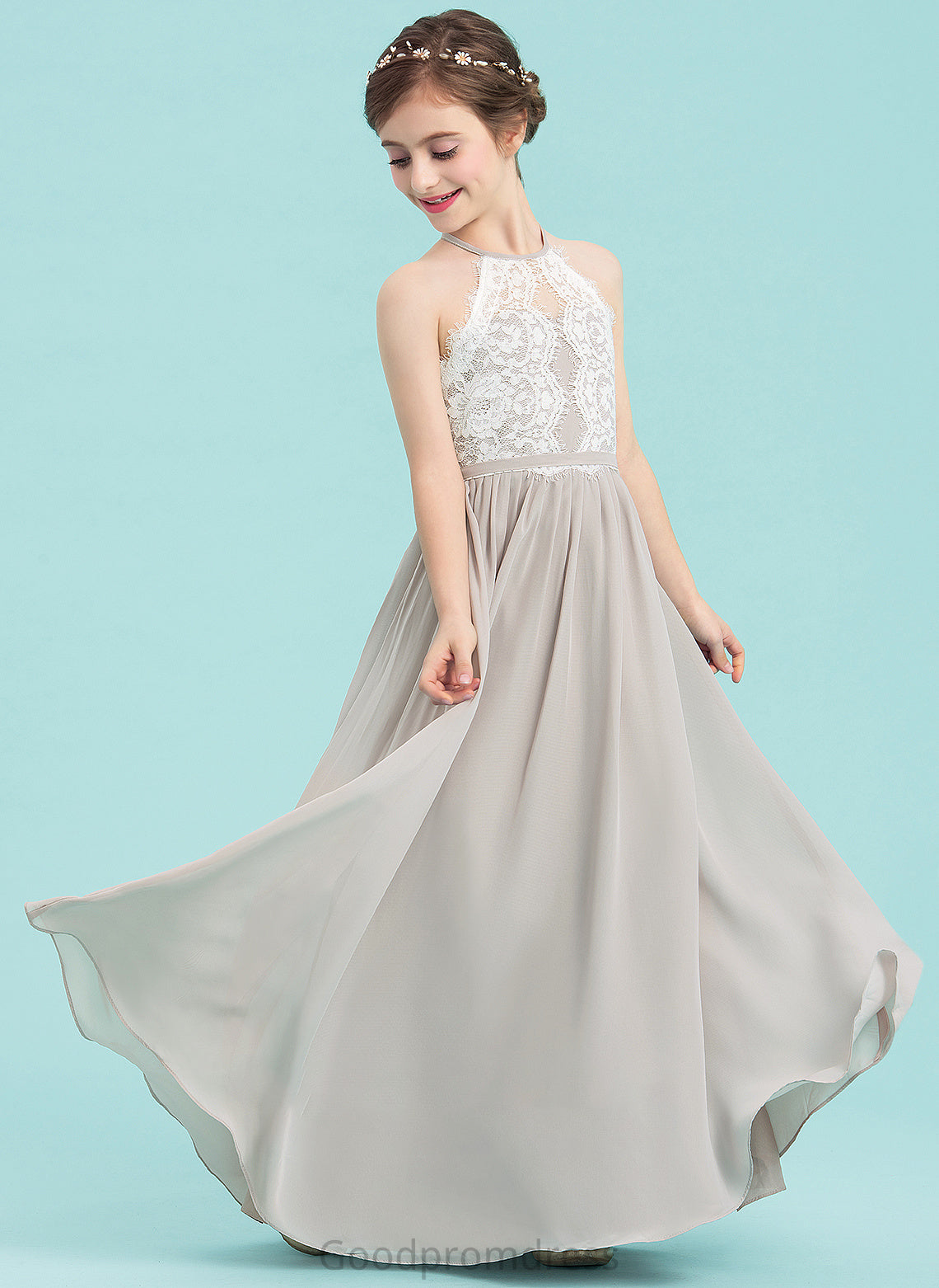 A-Line Floor-Length Scoop Junior Bridesmaid Dresses Kadence Neck Chiffon