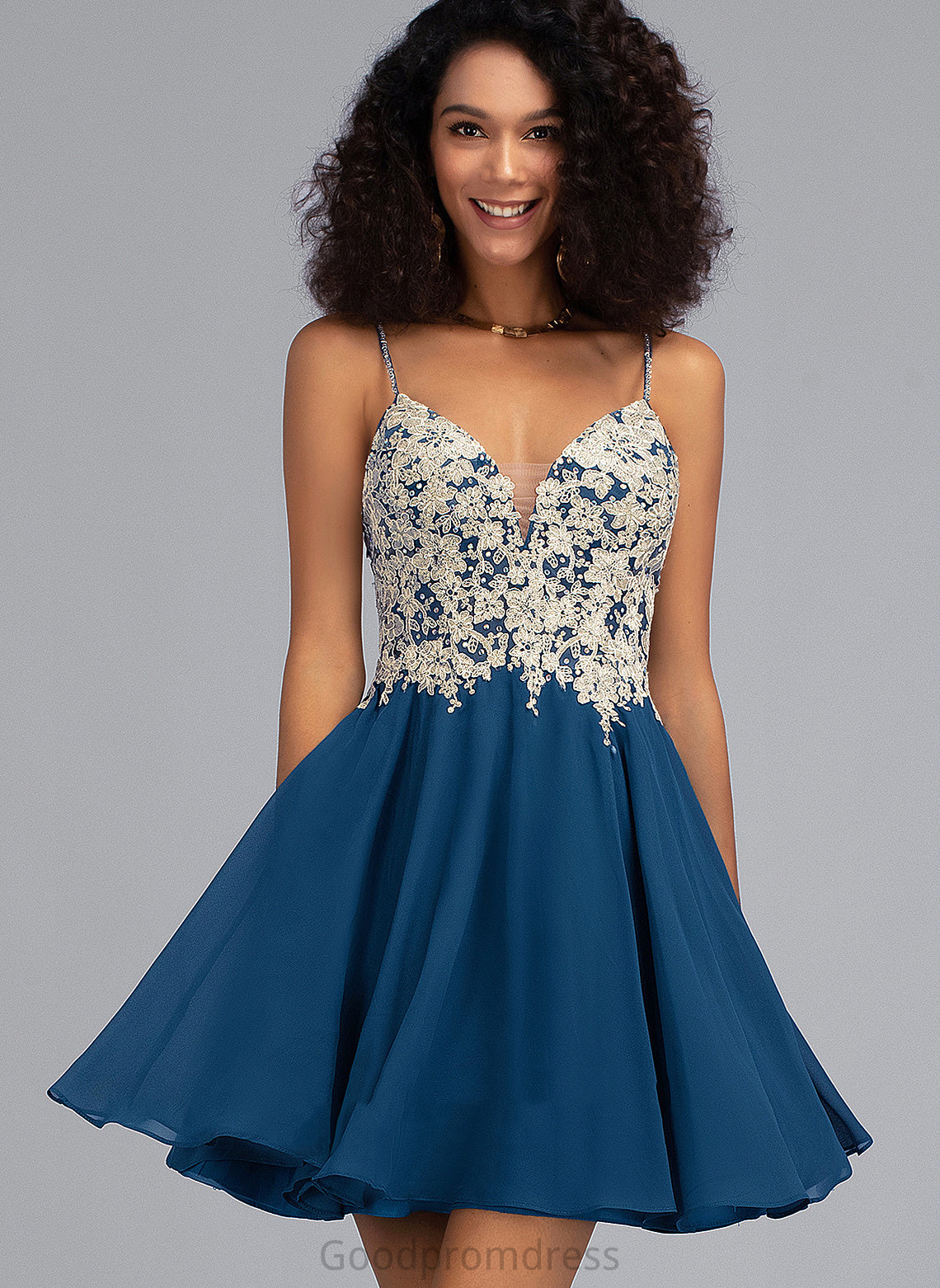 V-neck With Lace Chiffon Short/Mini Homecoming Dress Beading A-Line Megan Homecoming Dresses