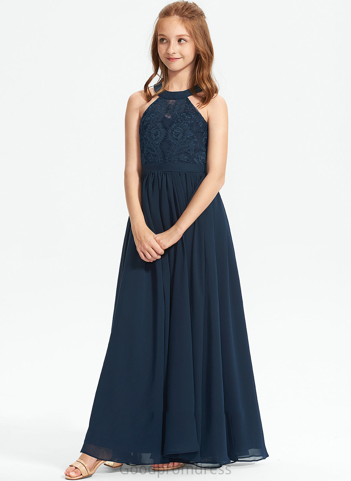 Heather Junior Bridesmaid Dresses A-LineScoopNeckFloor-LengthChiffonLaceJuniorBridesmaidDress#234030