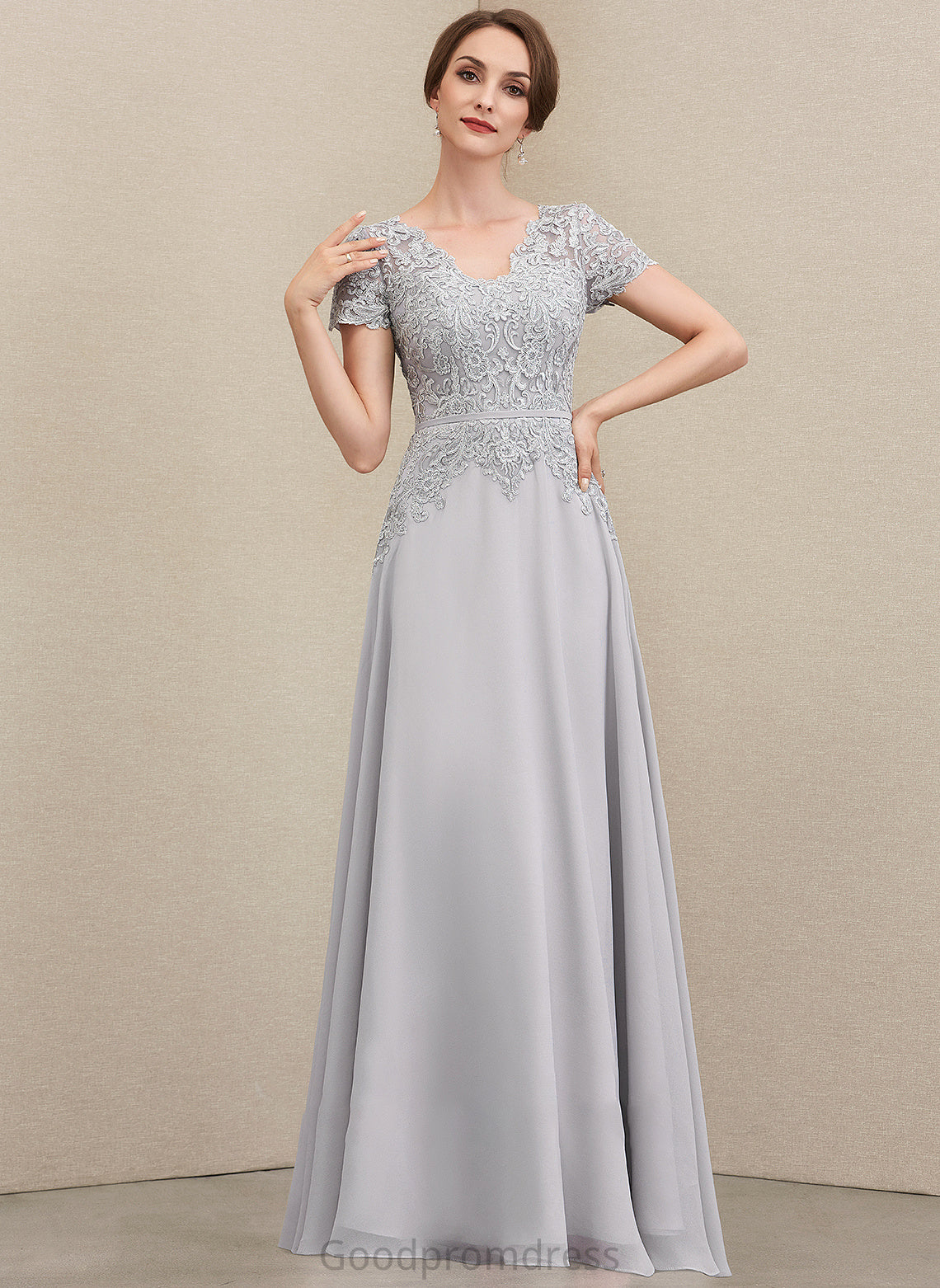 Chiffon of Lace Cheyenne A-Line Mother Floor-Length Dress With V-neck Mother of the Bride Dresses Bride the Sequins