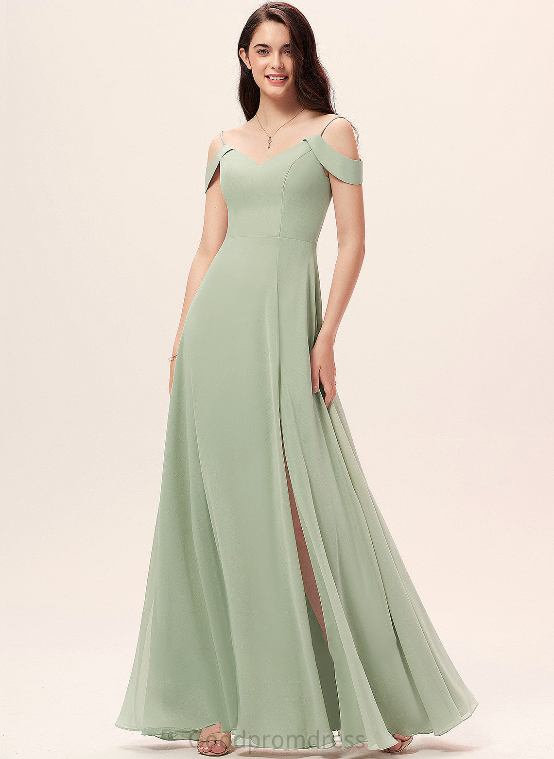 Fabric Silhouette Length SplitFront V-neck Neckline Floor-Length Embellishment A-Line Addison Sleeveless V-Neck Bridesmaid Dresses