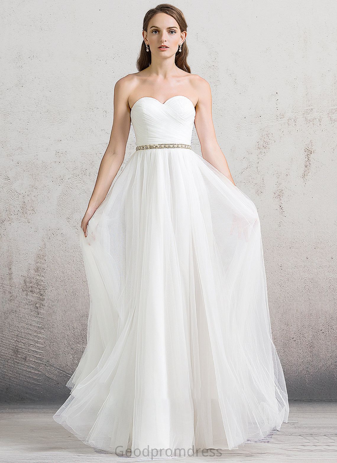 Sweetheart Rowan With Wedding Dresses Tulle A-Line Wedding Beading Dress Ruffle Floor-Length