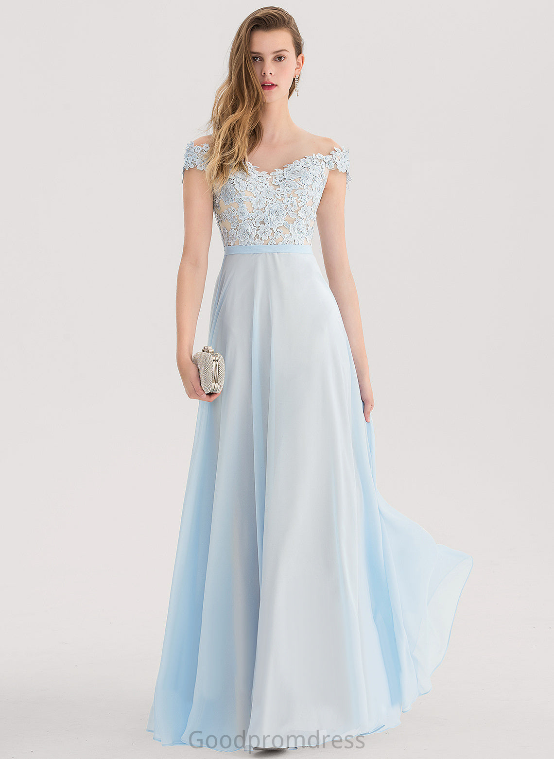 With Annabella Chiffon Off-the-Shoulder A-Line Floor-Length Sequins Prom Dresses Beading Lace