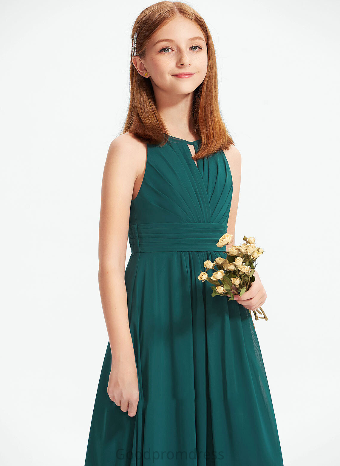 Floor-Length Scoop A-Line Junior Bridesmaid Dresses Ruffle With Chiffon Maddison Neck