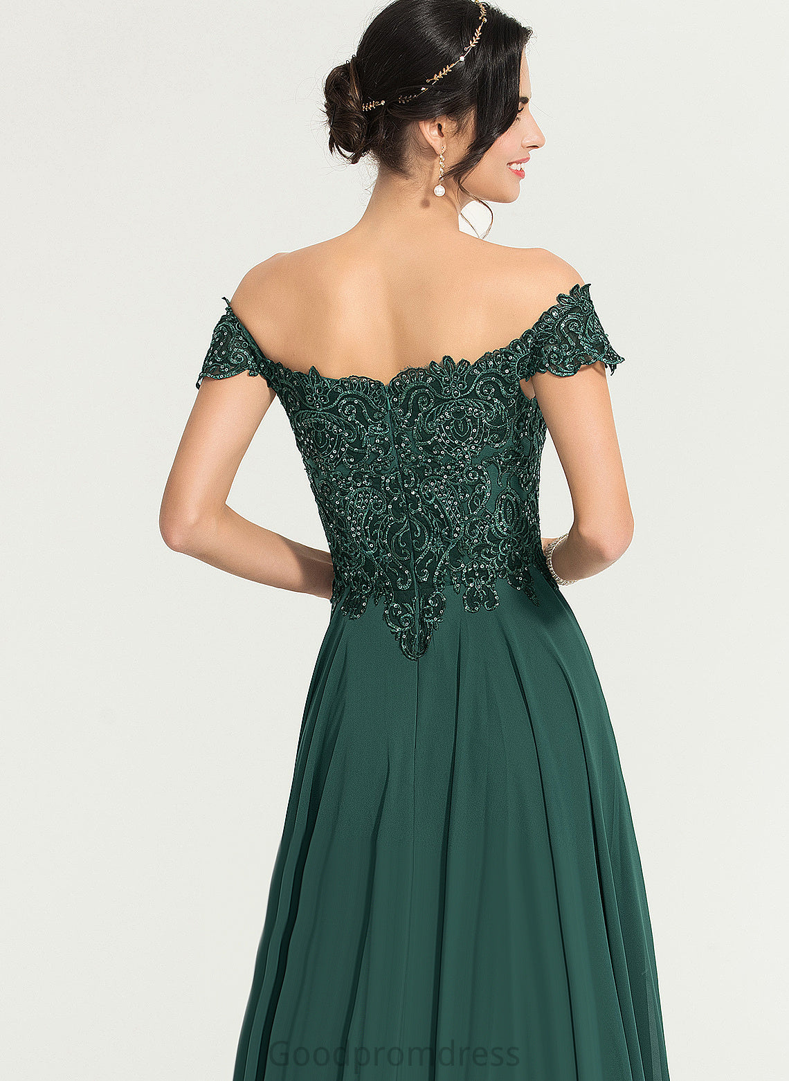 Sequins Chiffon Lace With Prom Dresses Off-the-Shoulder A-Line Train Setlla Sweep