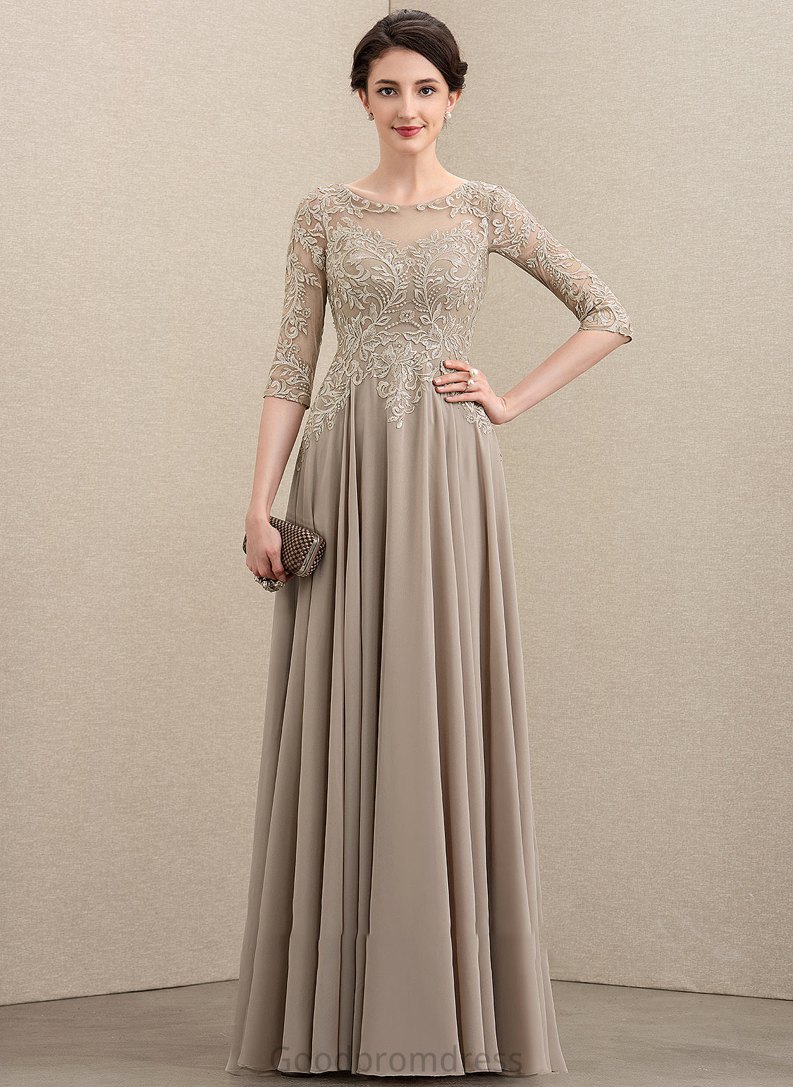 A-Line Chiffon Mother Sequins the Mother of the Bride Dresses With Dress Lace Scoop Floor-Length Makenna of Bride Neck